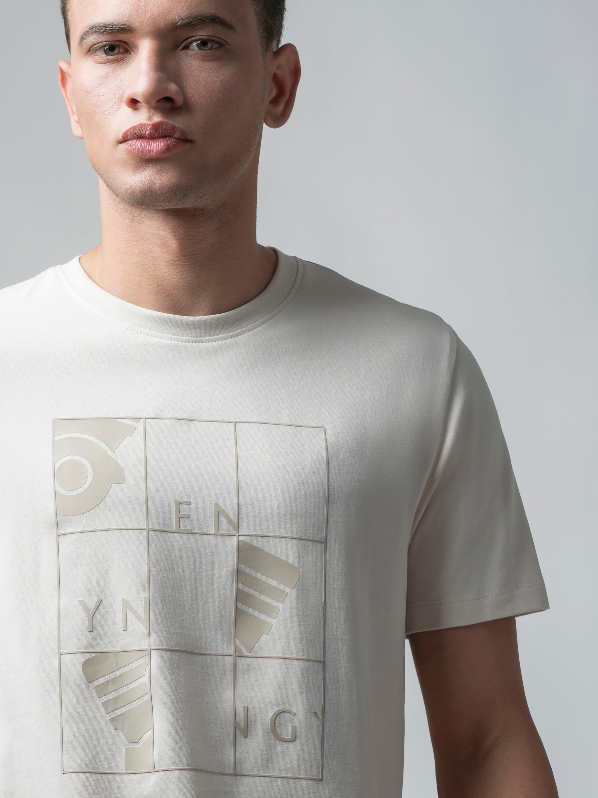 Rougen Cotton Lycra Beige Color T Shirt for Men
