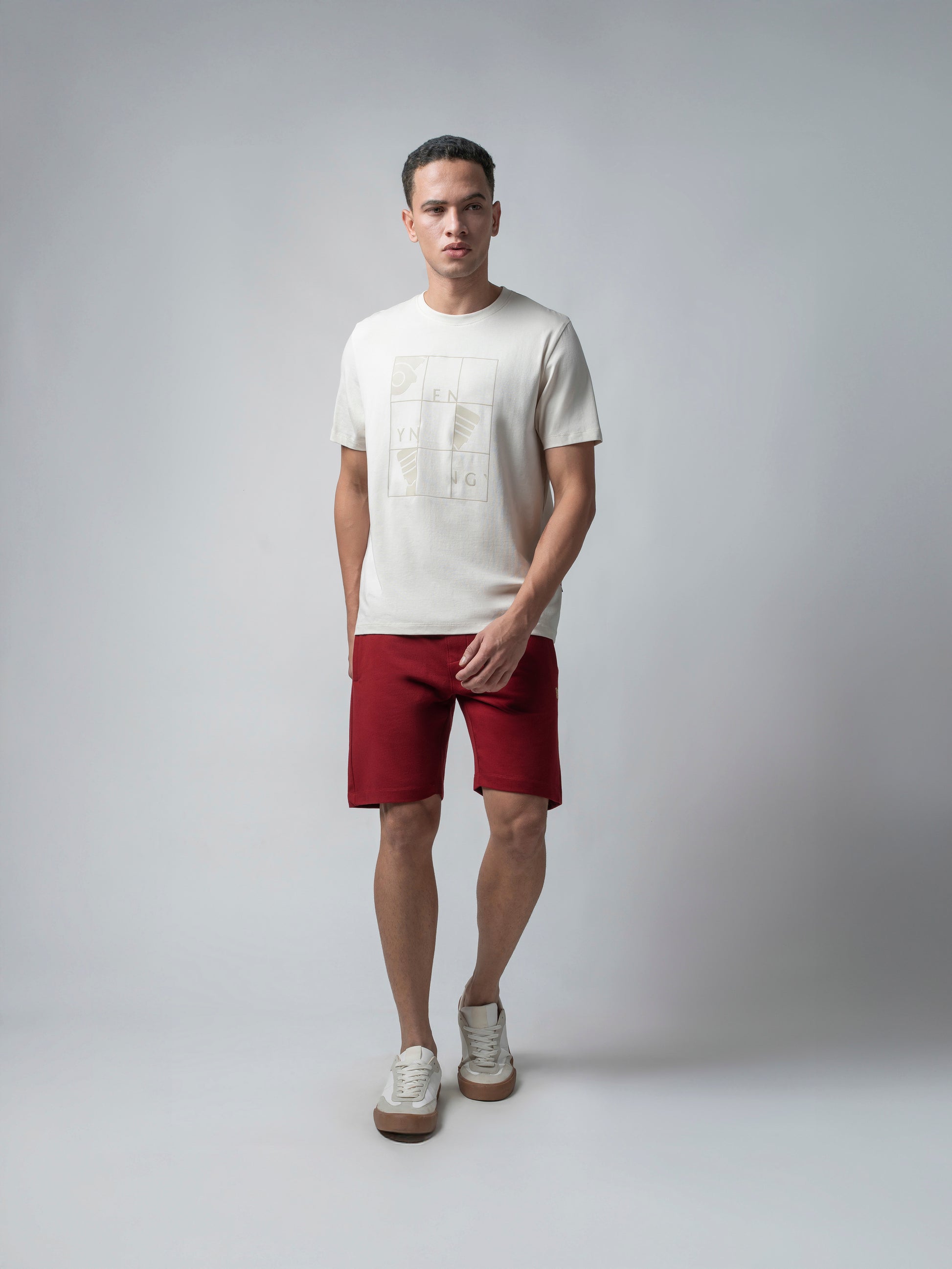 Rougen Cotton Lycra Beige Color T Shirt for Men