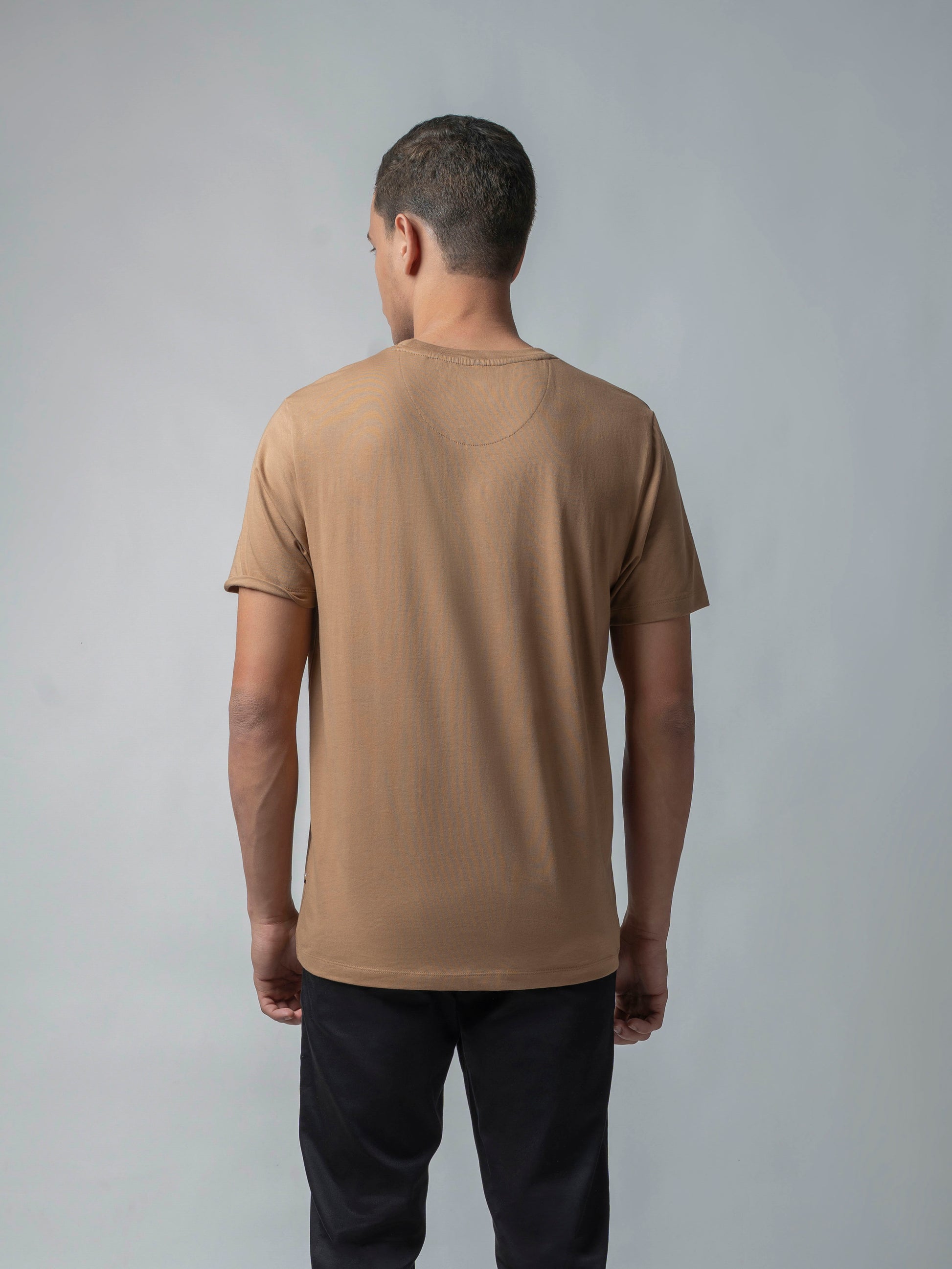 Rougen Cotton Lycra Khaki T Shirt for Men