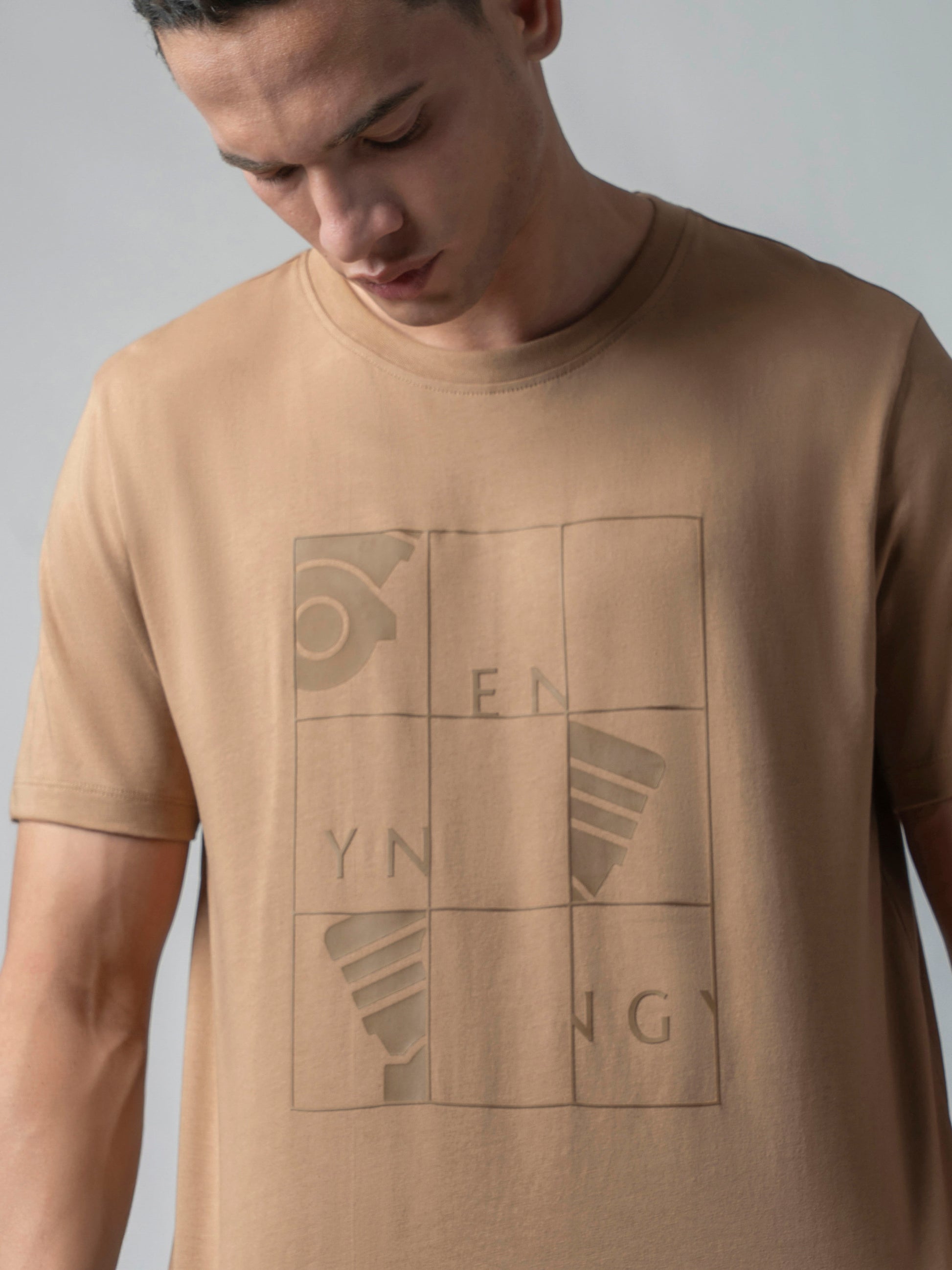 Rougen Cotton Lycra Khaki T Shirt for Men