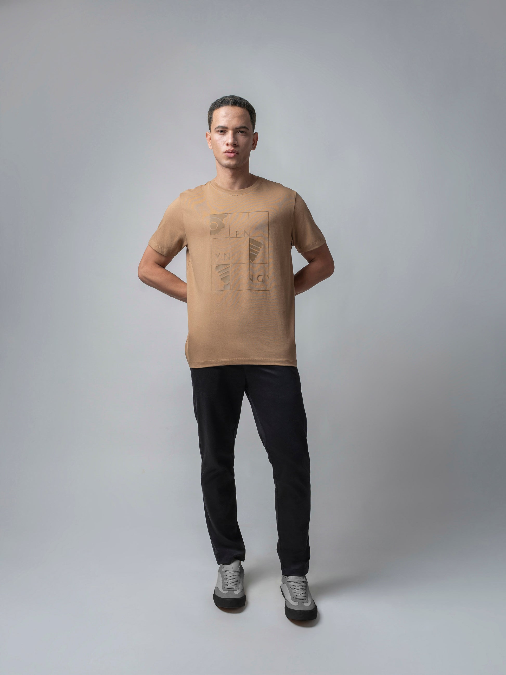 Rougen Cotton Lycra Khaki T Shirt for Men