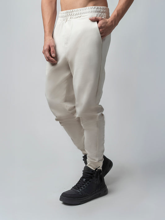 Loop Knit Back Cut-And-Sew Beige Joggers For Men