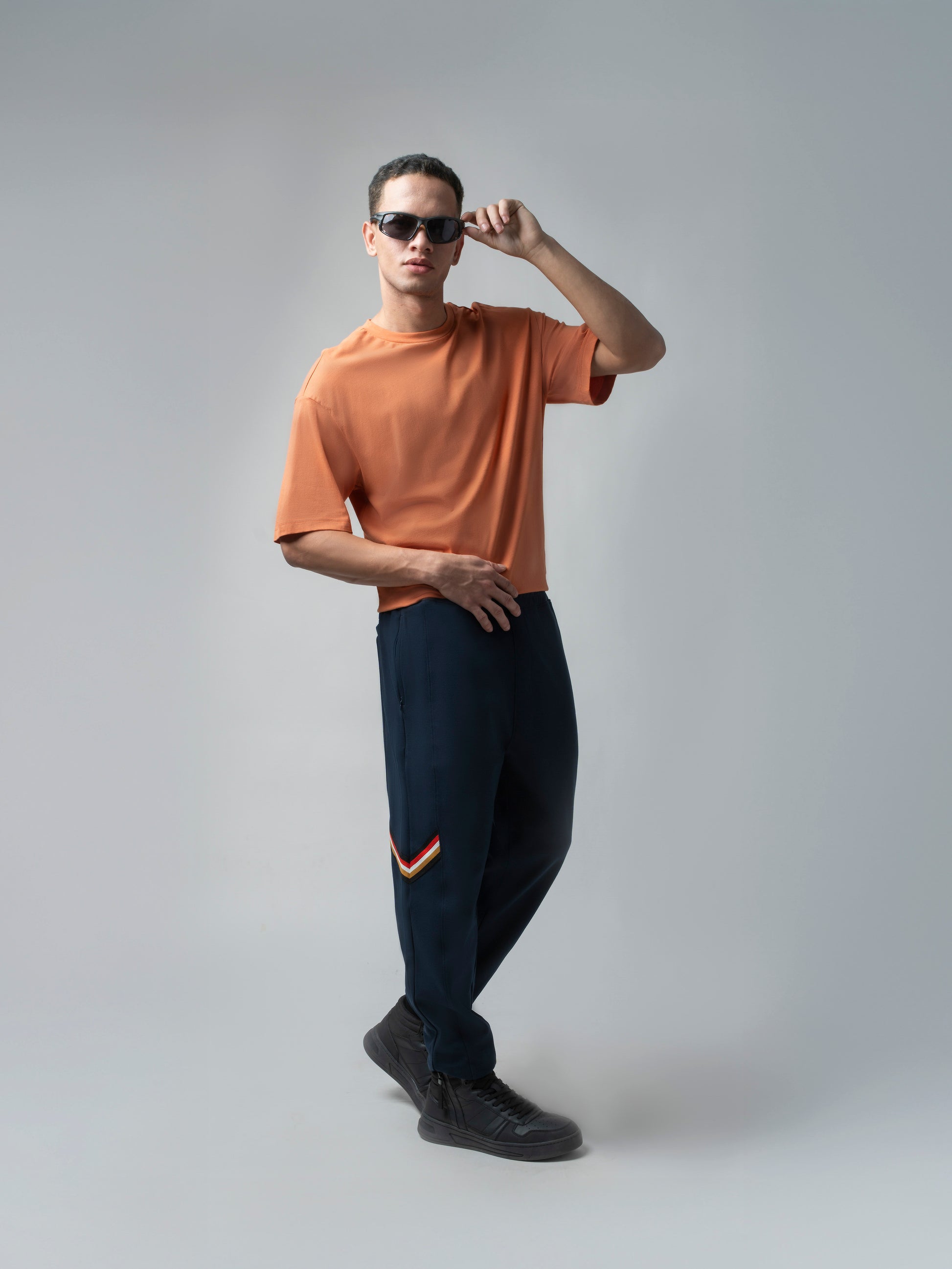 Cotton 4-Color Flag Tape Mens Navy Joggers