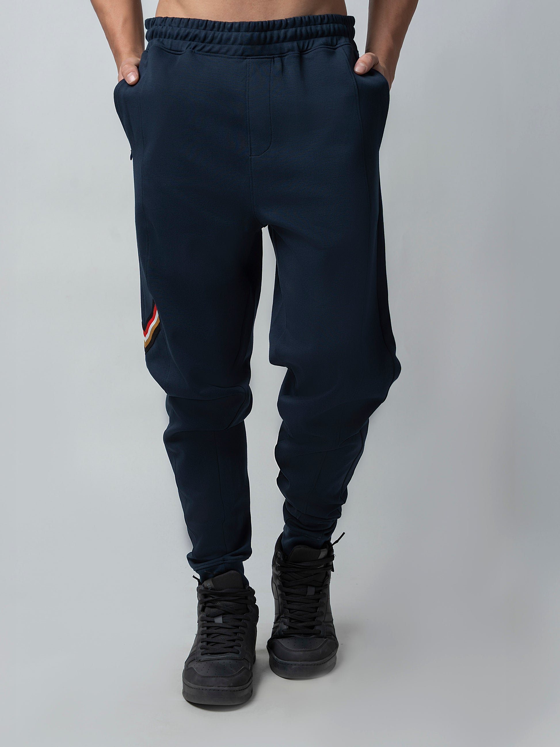Cotton 4-Color Flag Tape Mens Navy Joggers