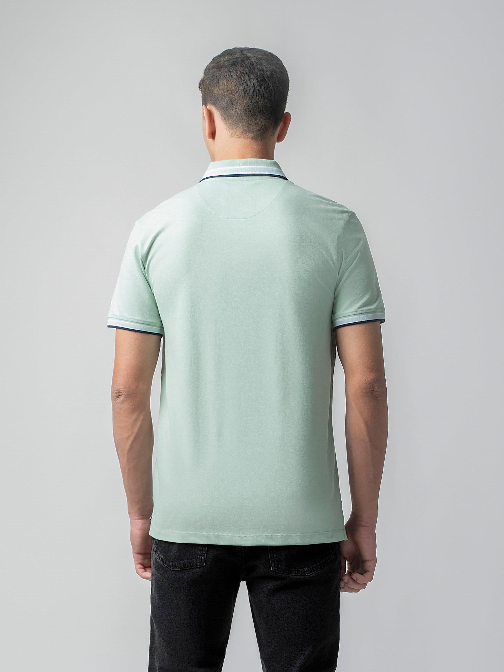Bird's-Eye Texture Light Green Polo T Shirt For Men