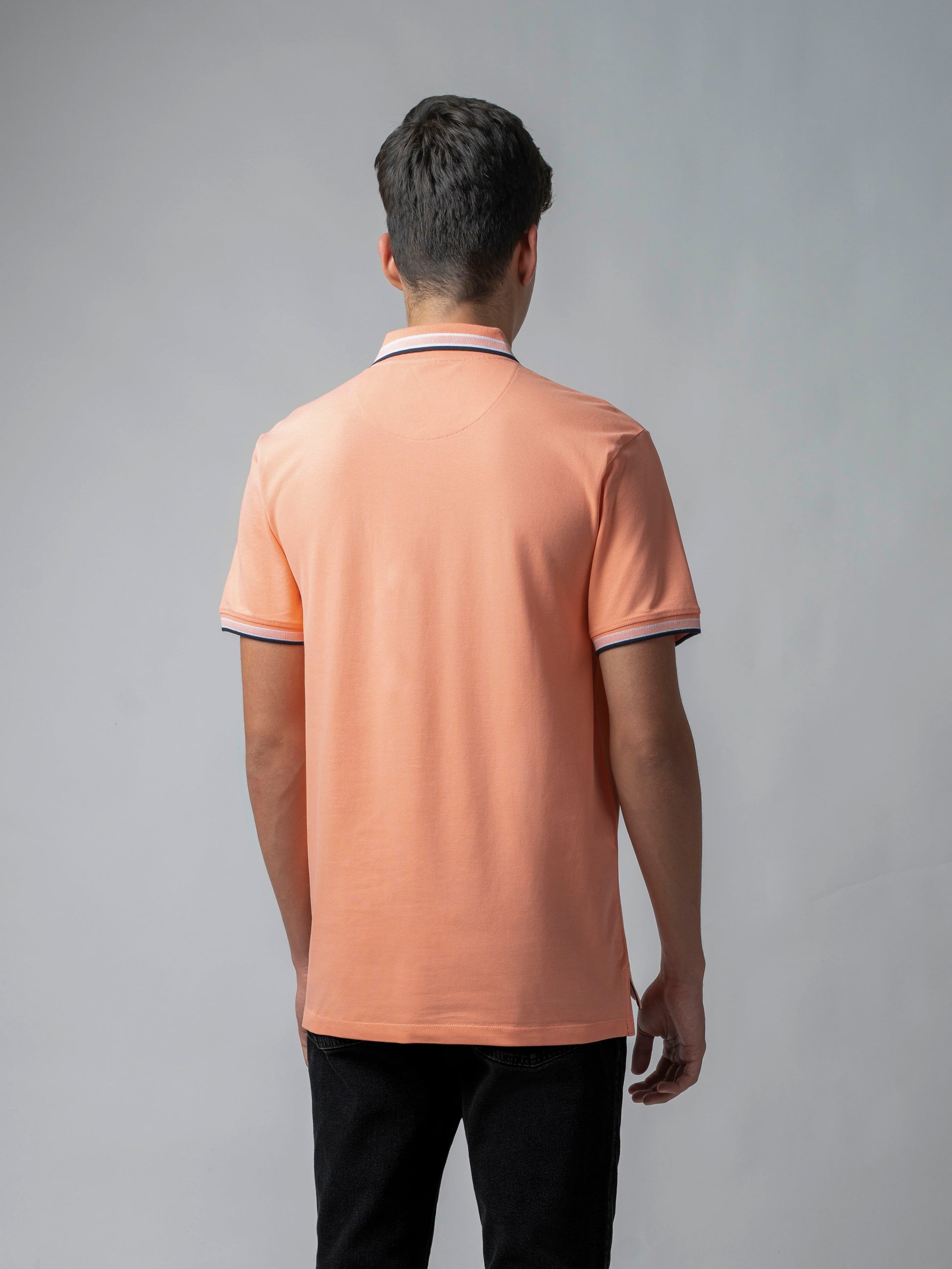 Engyne Bird's-Eye Texture Orange Polo T Shirt For Men