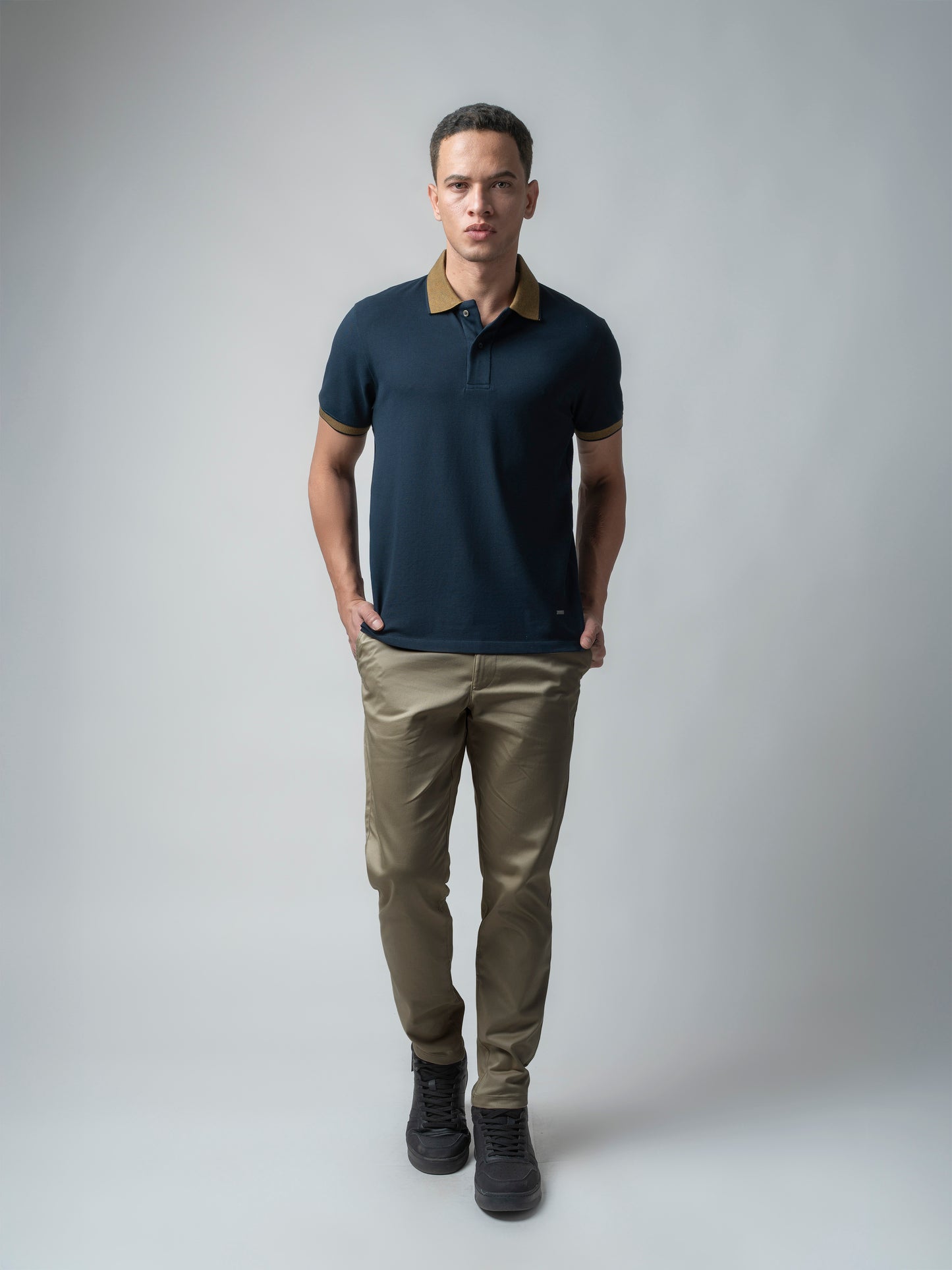 Cuff Tipping Navy Blue T Shirt Polo For Men