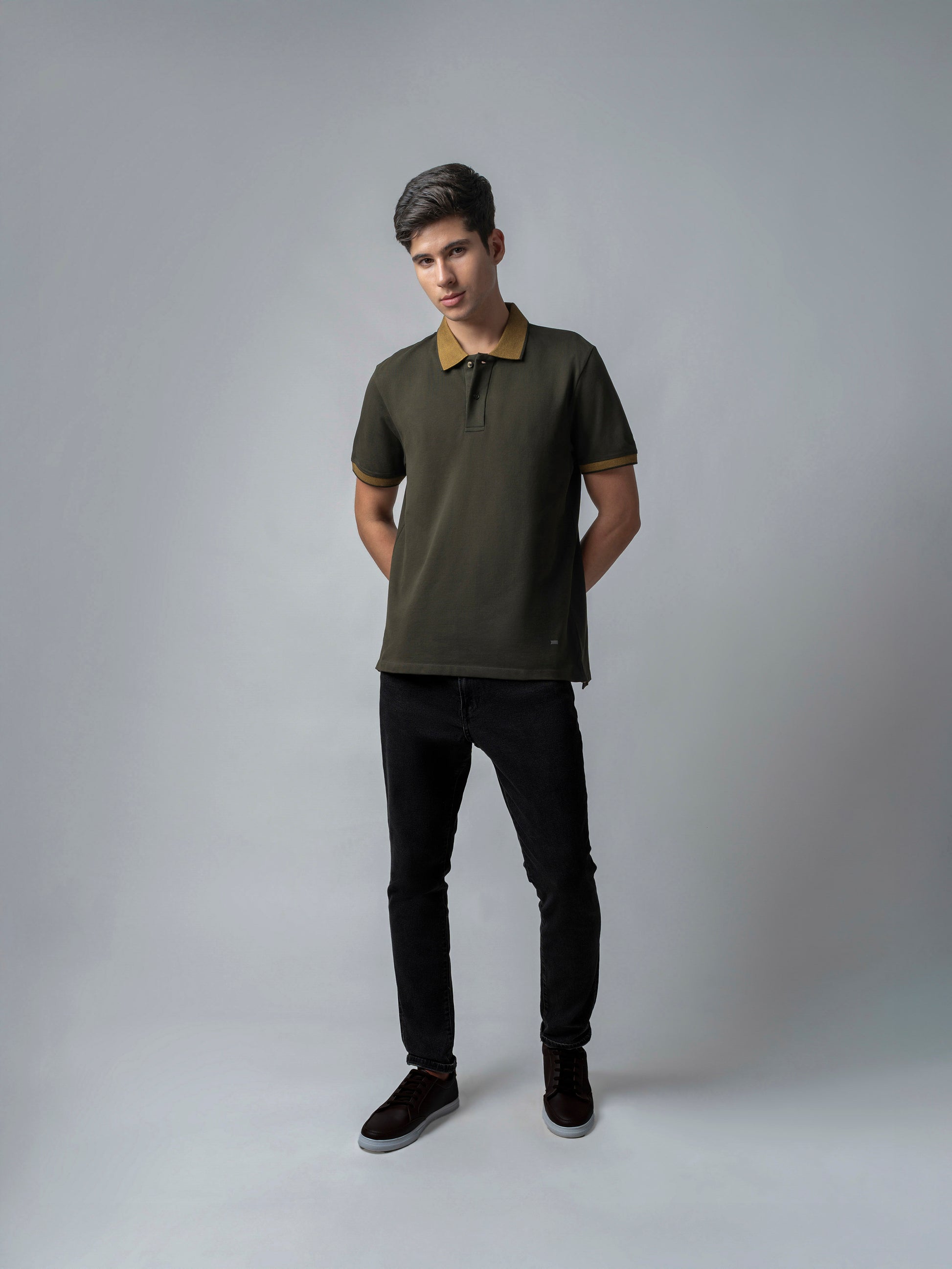 Cuff Tipping Olive Green Polo T Shirt 