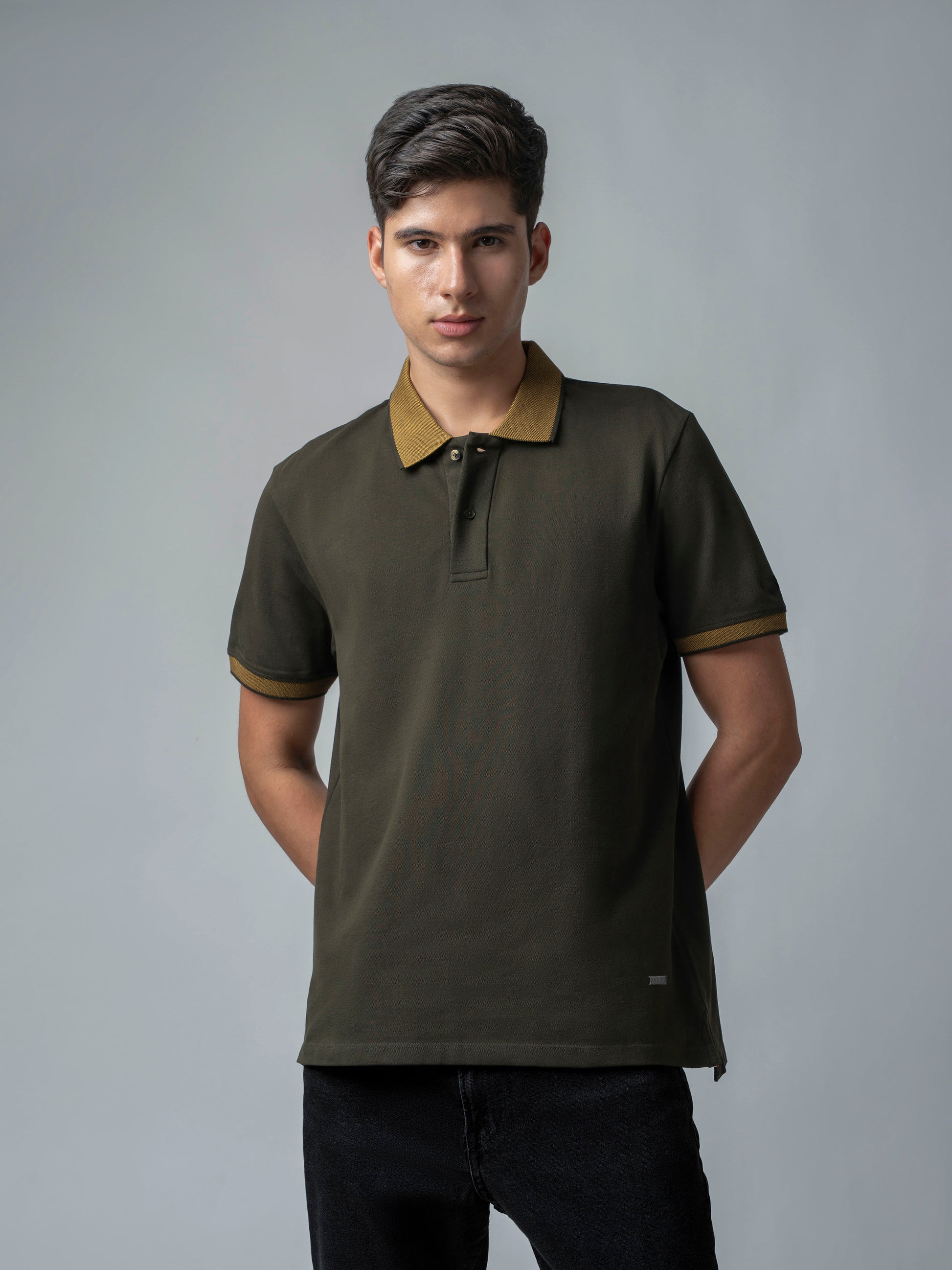 Cuff Tipping Olive Green Polo T Shirt 