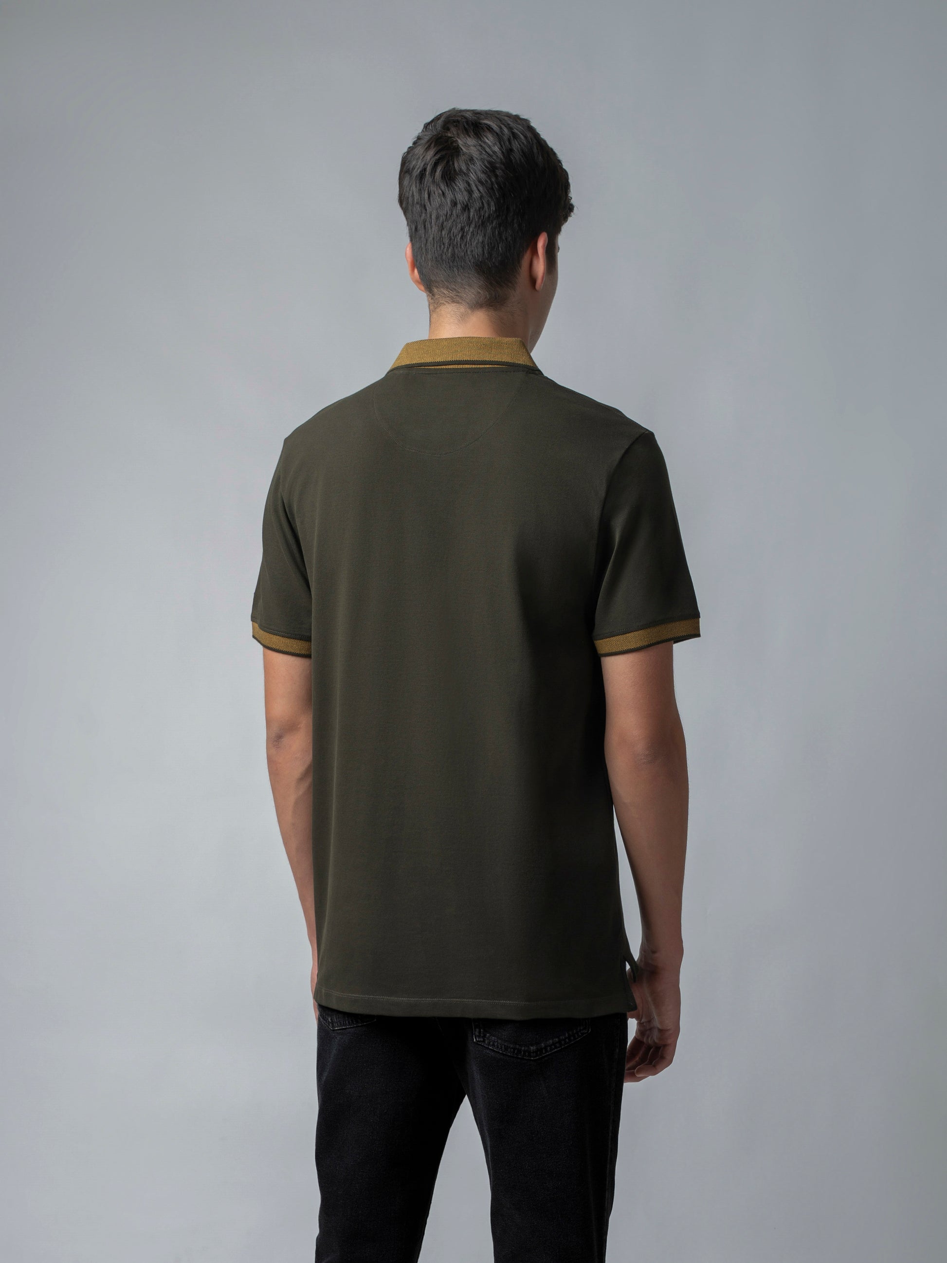 Cuff Tipping Olive Green Polo T Shirt 