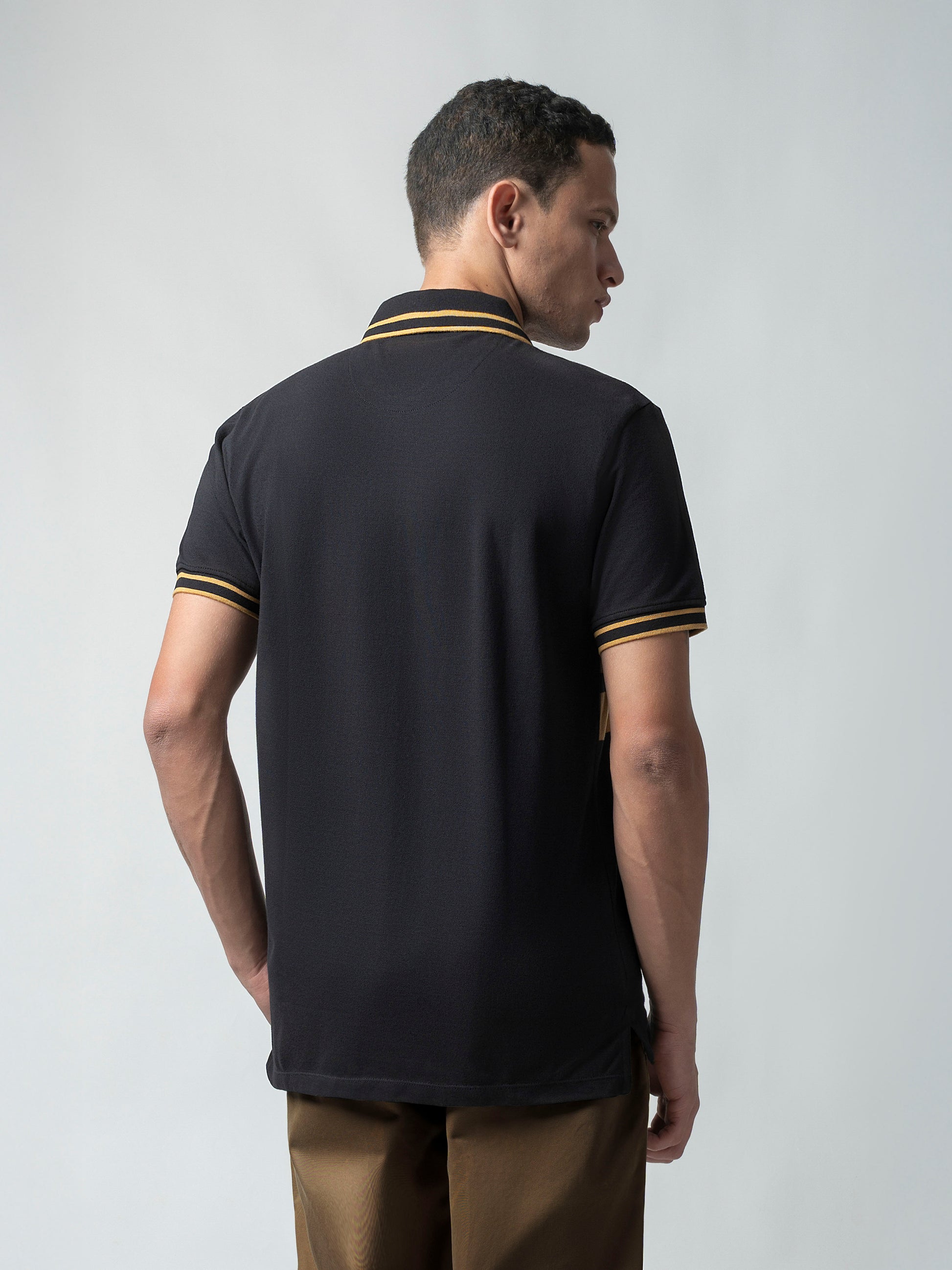 Supima Cotton Lycra Striped Black T Shirt Men