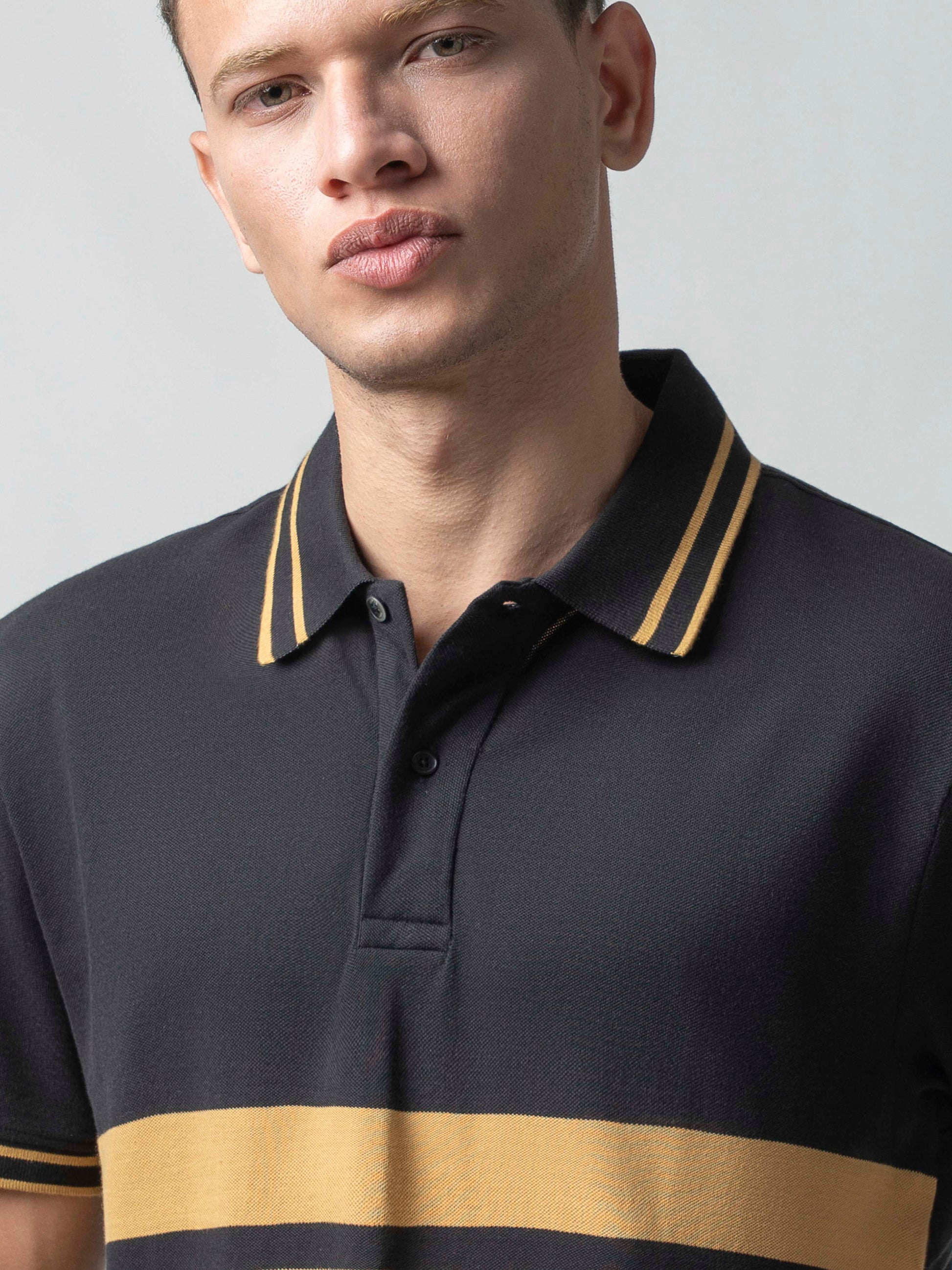 Supima Cotton Lycra Striped Black T Shirt Men