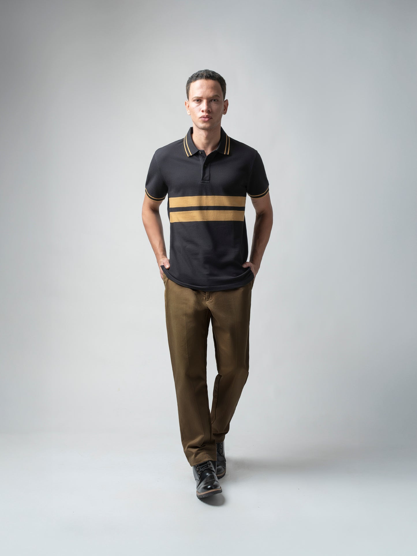 Supima Cotton Lycra Striped Black T Shirt Men