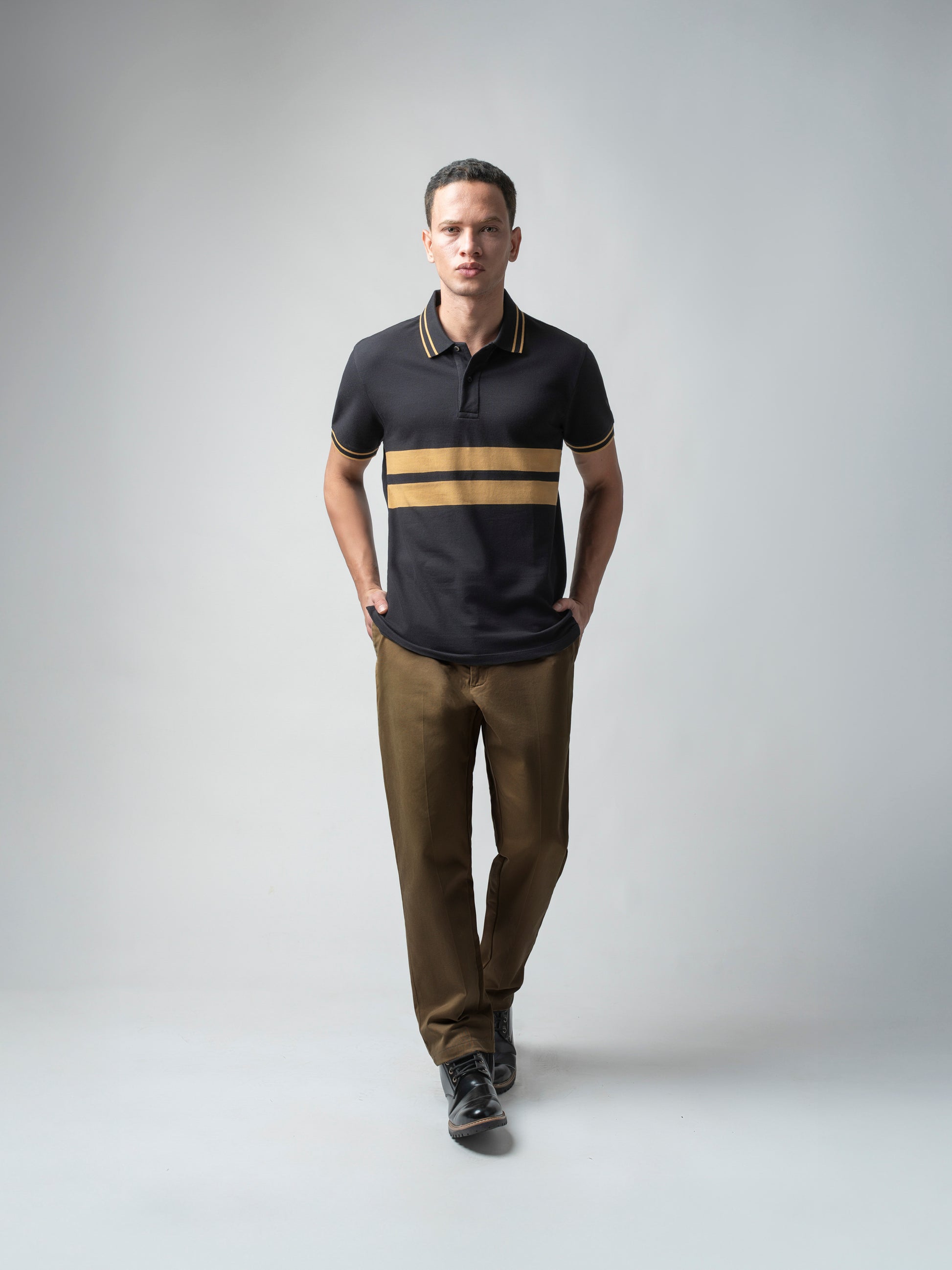 Supima Cotton Lycra Striped Black T Shirt Men