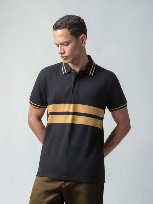 Supima Cotton Lycra Striped Black T Shirt Men