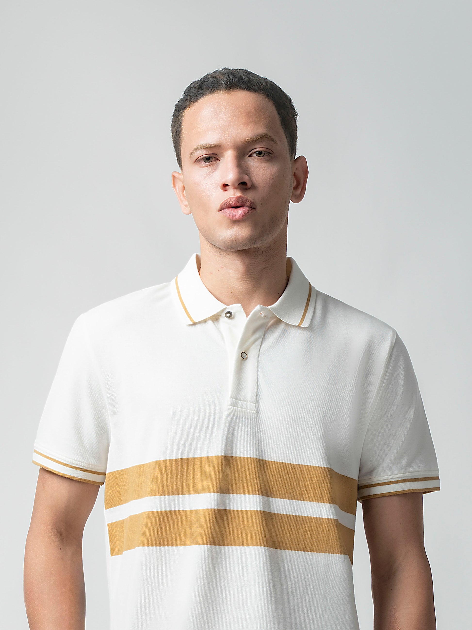 Supima Cotton Lycra Striped White T Shirt