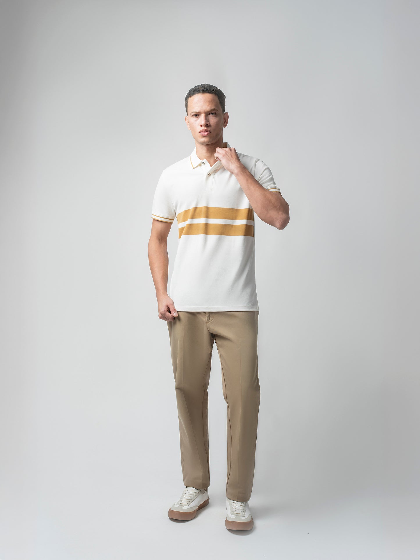  Supima Cotton Lycra Striped White T Shirt