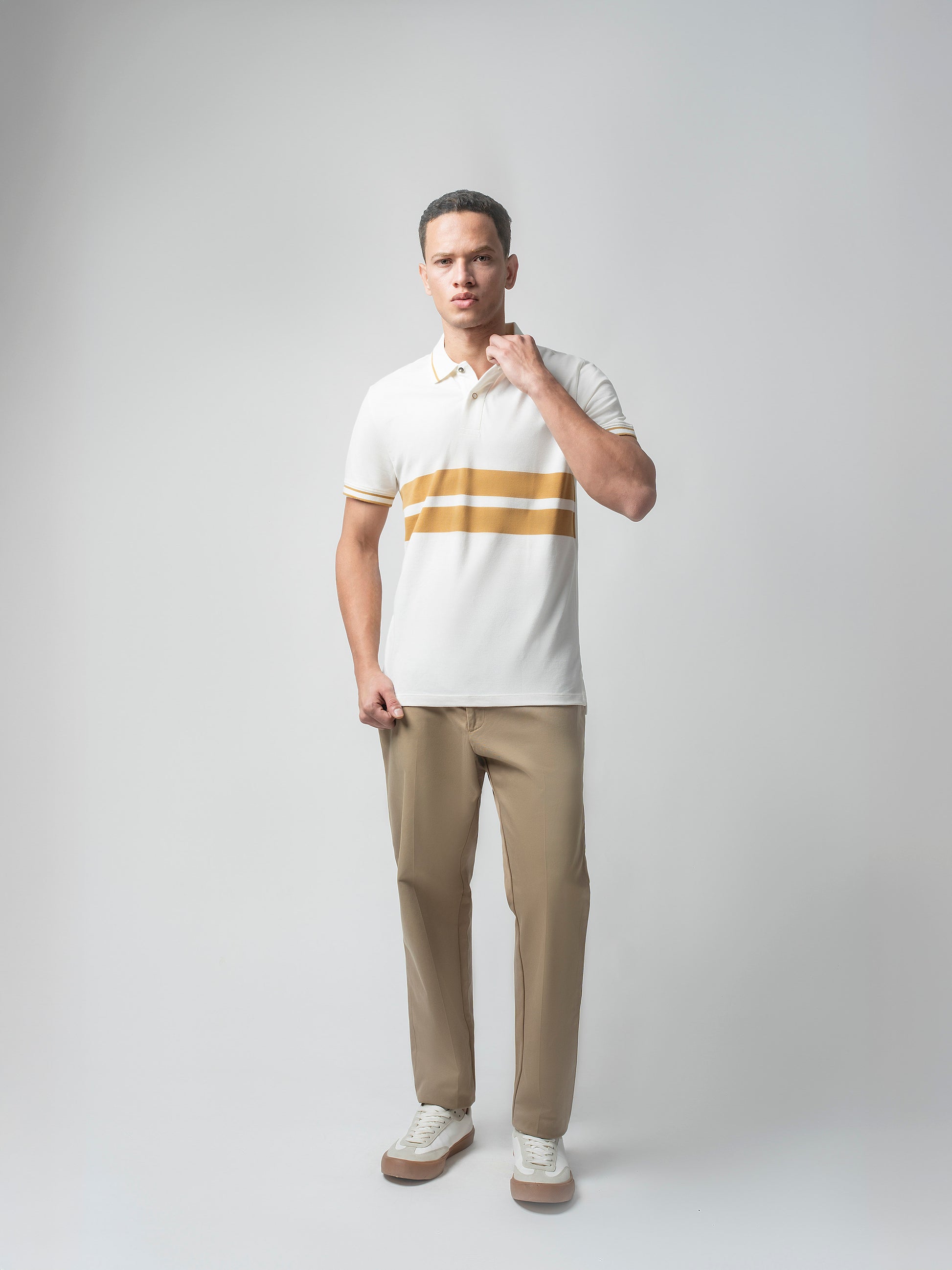  Supima Cotton Lycra Striped White T Shirt