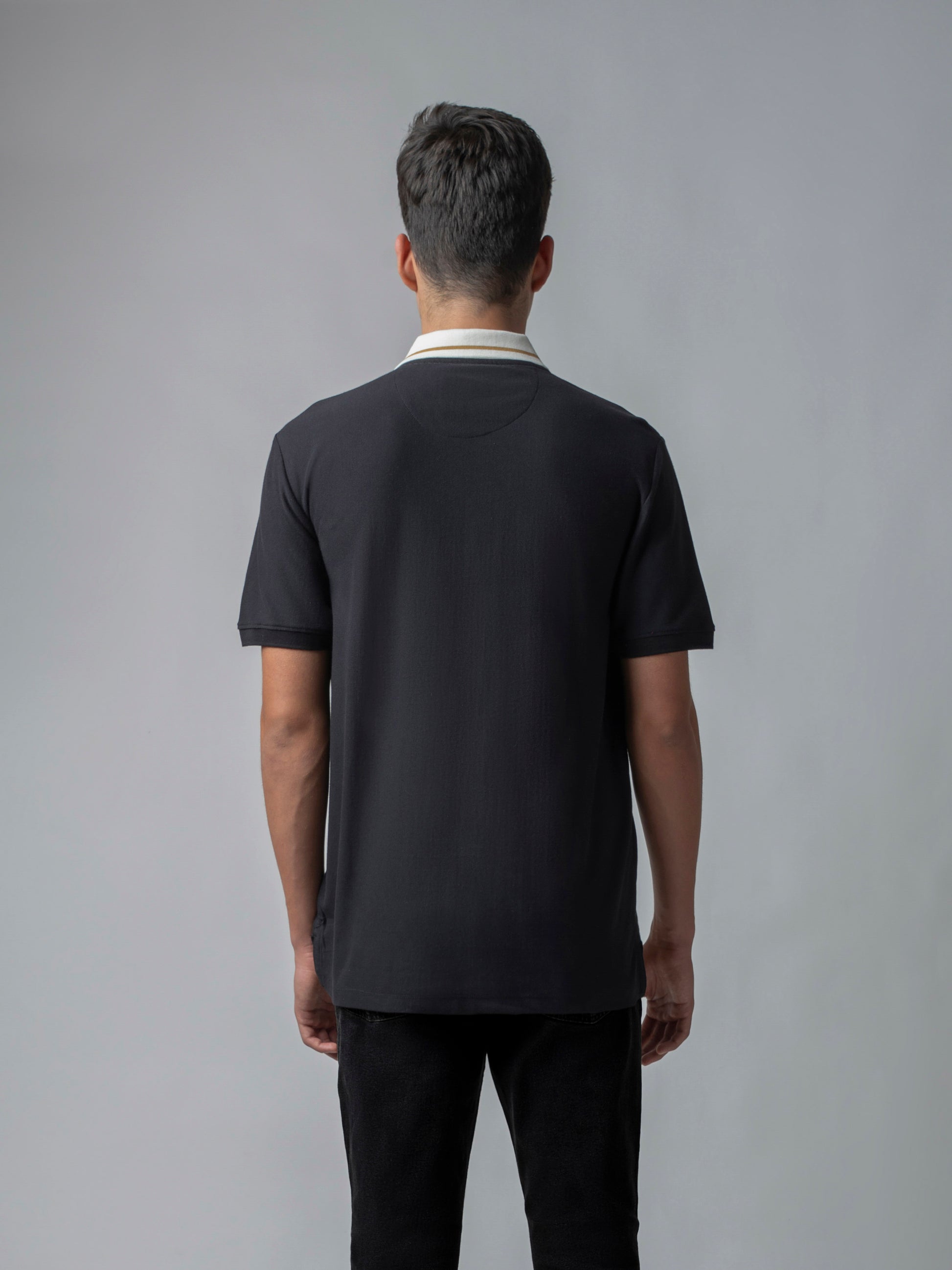  Yarn-Dyed Vertical Stripes  Cotton Lycra Black T Shirt