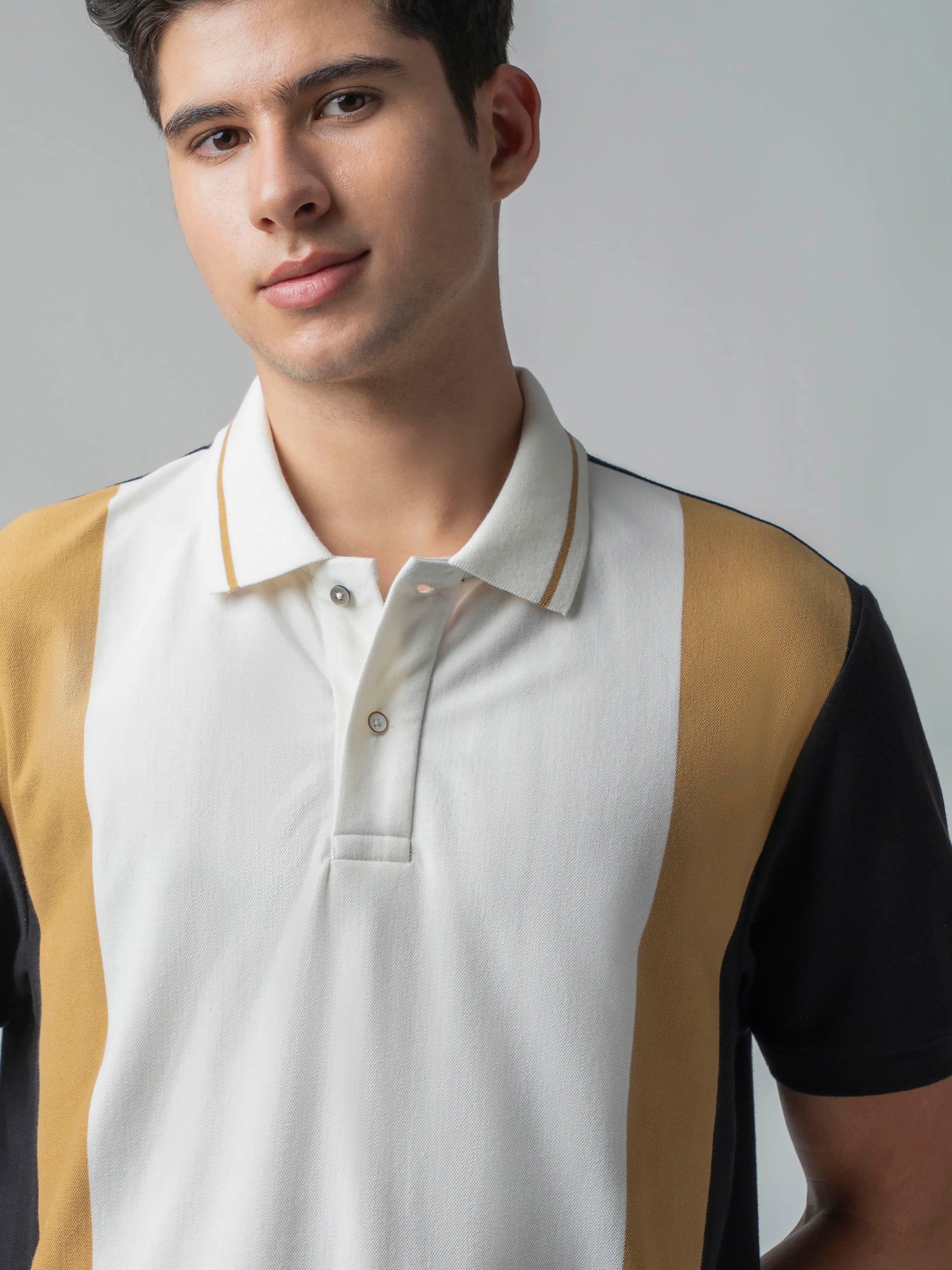  Yarn-Dyed Vertical Stripes  Cotton Lycra Black T Shirt