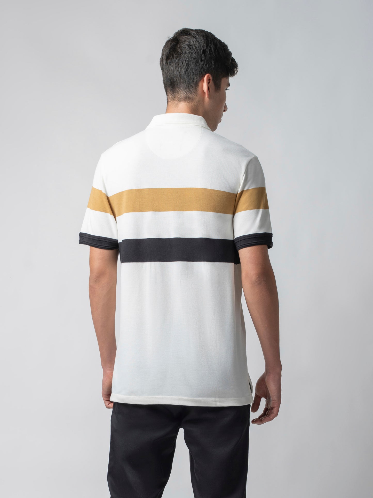 Supima Cotton Lycra White T Shirt With Black Stripes