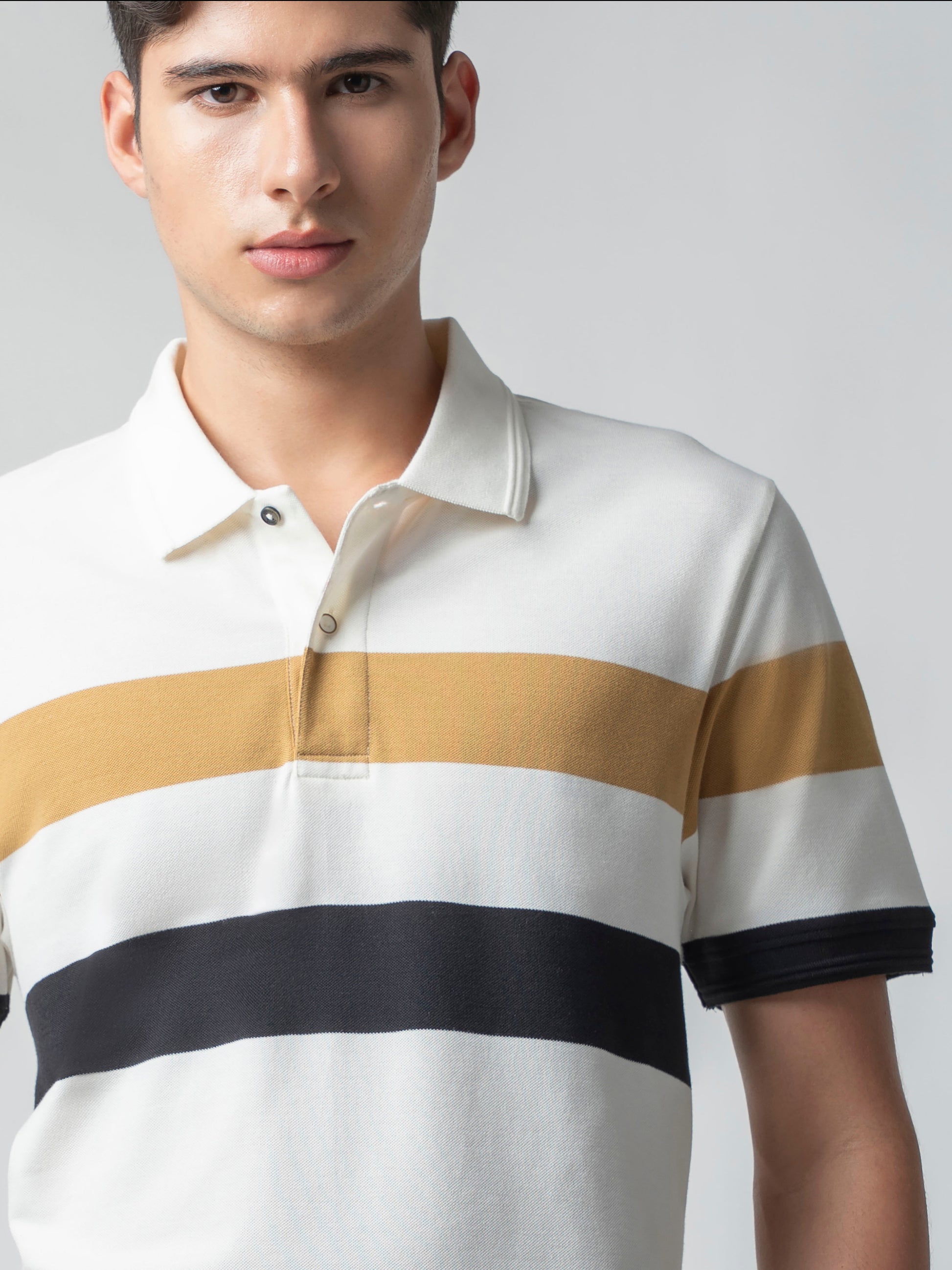 Supima Cotton Lycra White T Shirt With Black Stripes