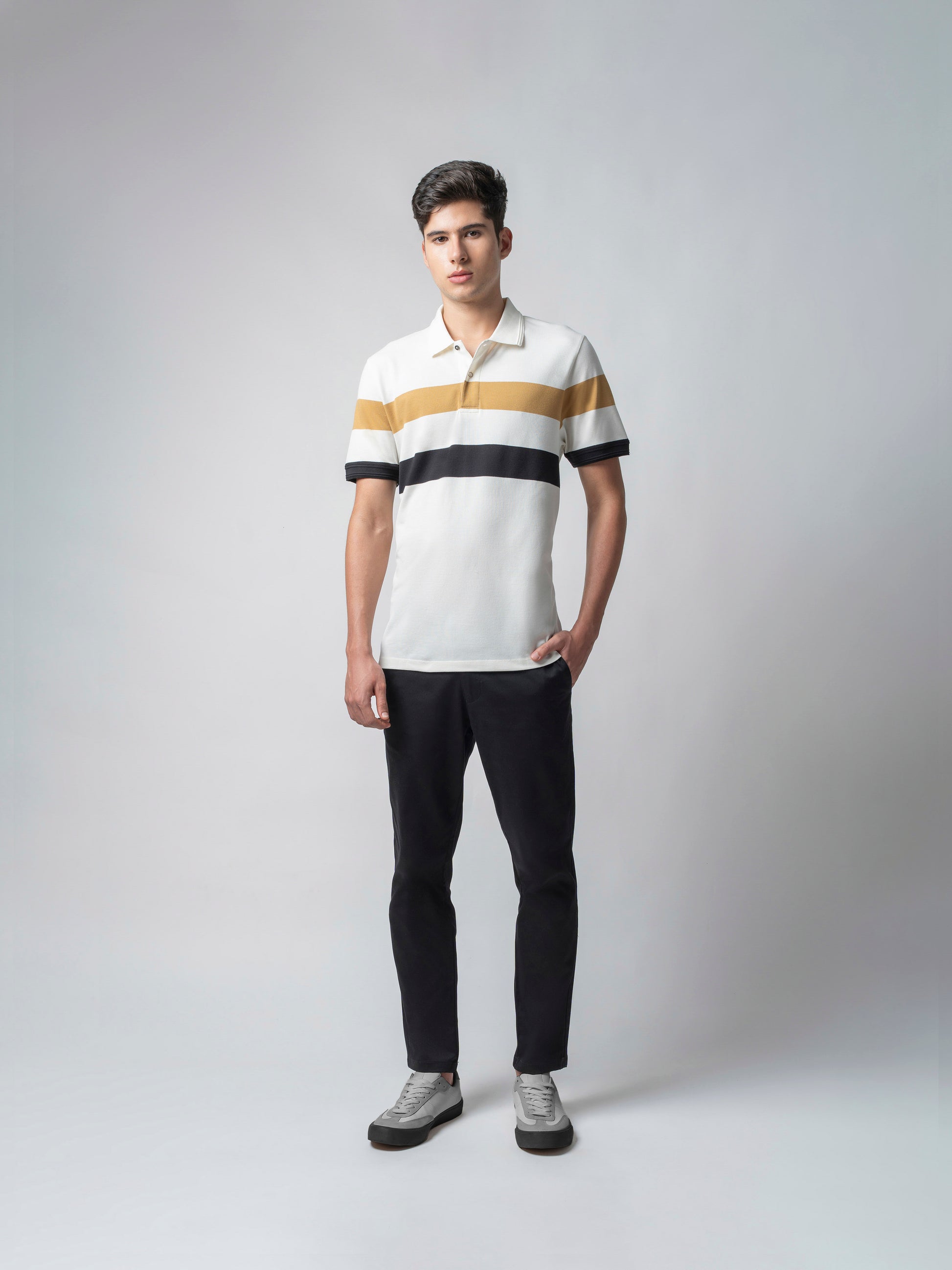 Supima Cotton Lycra White T Shirt With Black Stripes