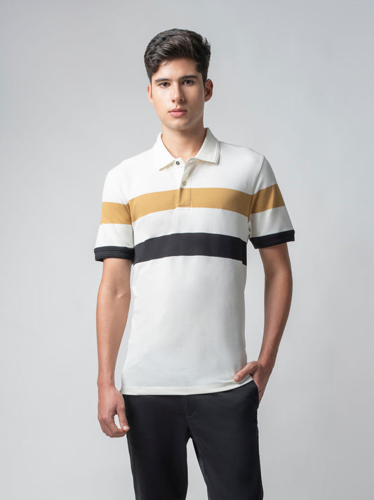 Supima Cotton Lycra White T Shirt With Black Stripes