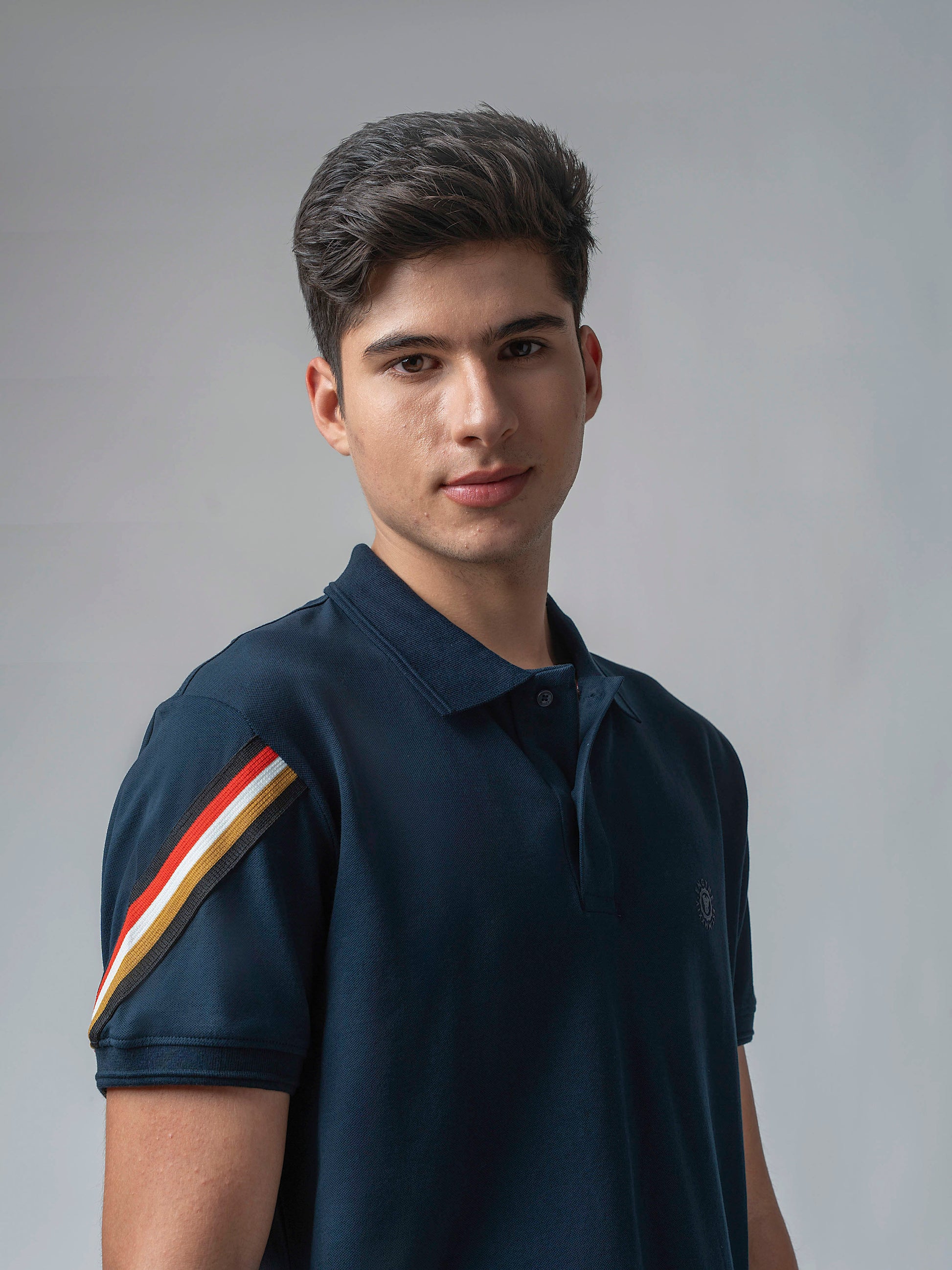 Navy Cotton Textured Lycra with Flag Tape polo t shirt for men