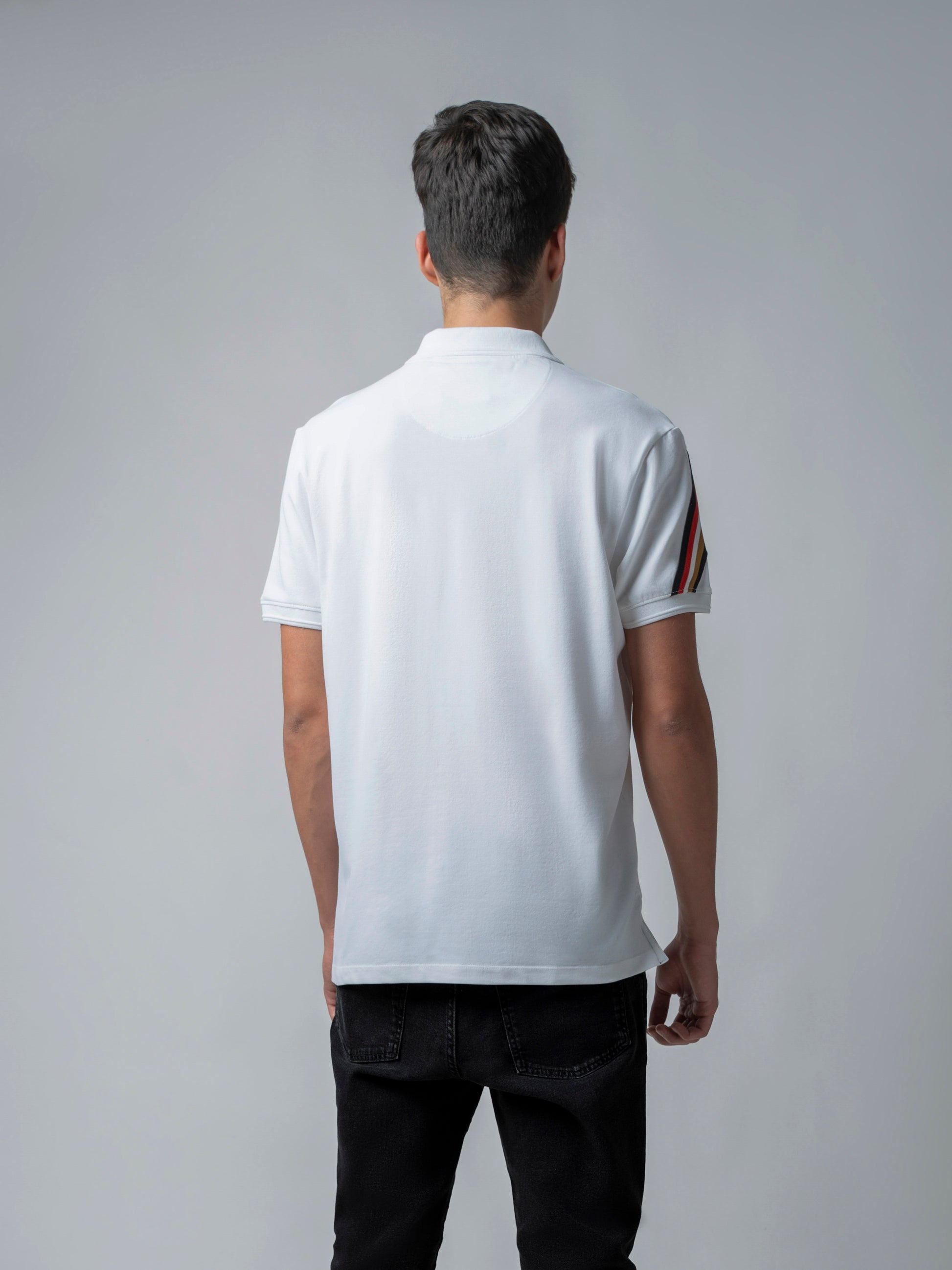 Rougen Cotton Lycra White Polo Neck T Shirt For Men