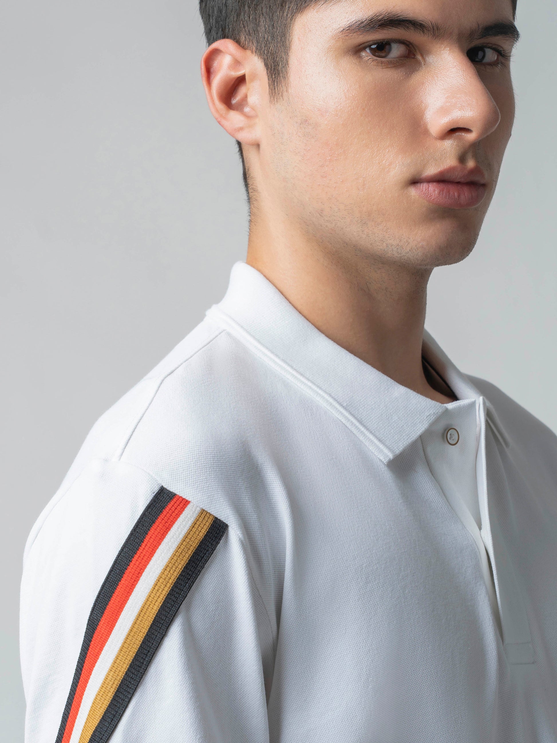Rougen Cotton Lycra White Polo Neck T Shirt For Men
