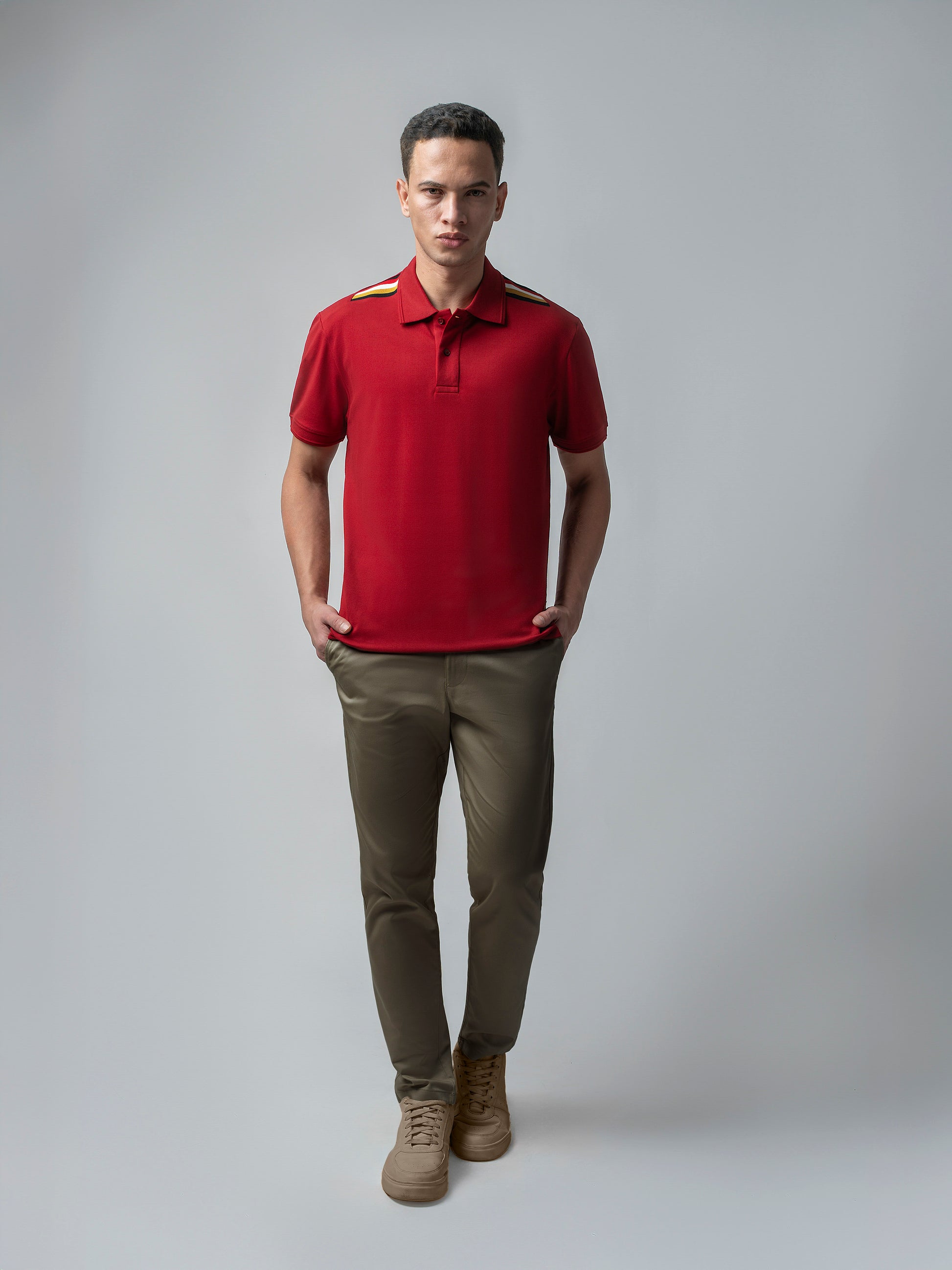 Supima Cotton with Flag Rib Polo Red T Shirt for Men