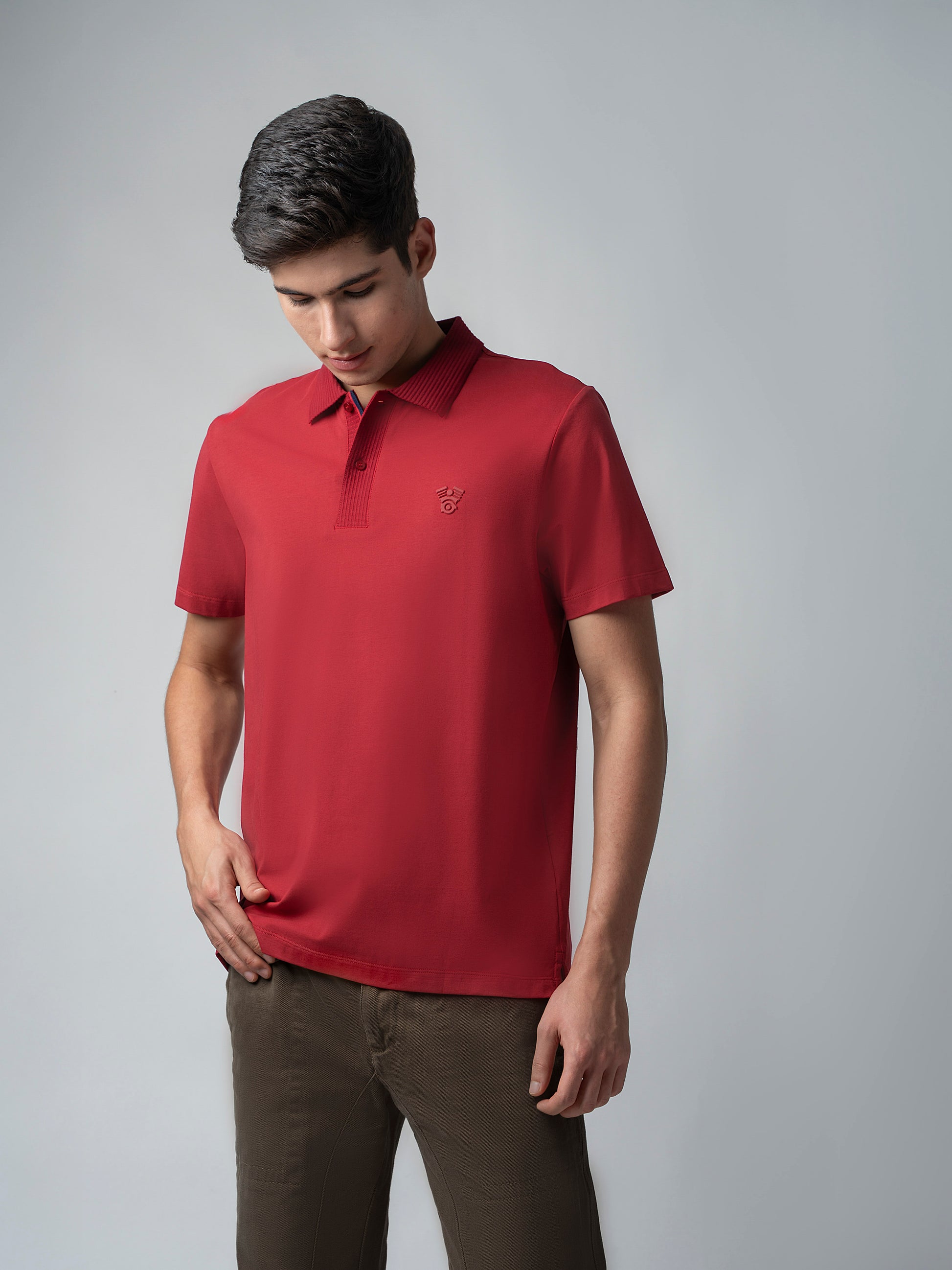 Jersey with Textured & HD Sticker Iconic Emblem Dark Red Polo Men
