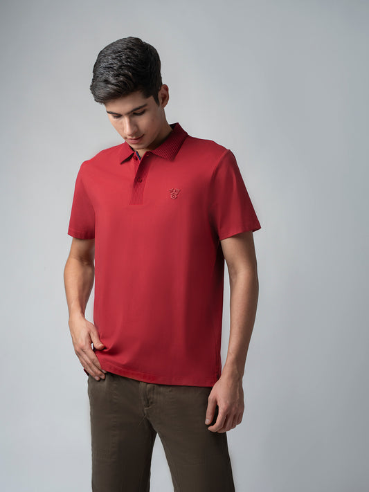 Jersey with Textured & HD Sticker Iconic Emblem Dark Red Polo Men