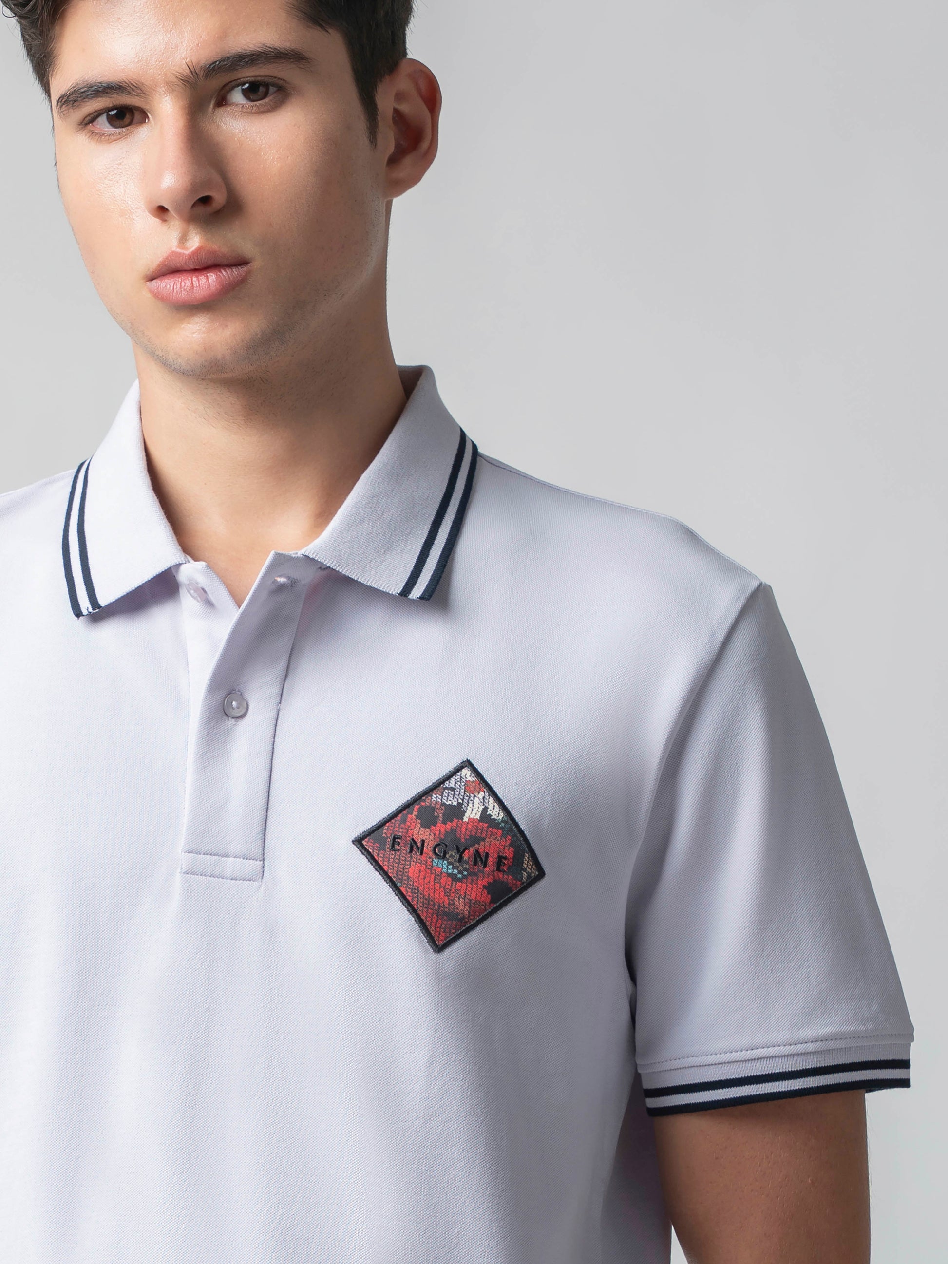 Supima Cotton Embroidered Badge Light Lavender Polo for Men