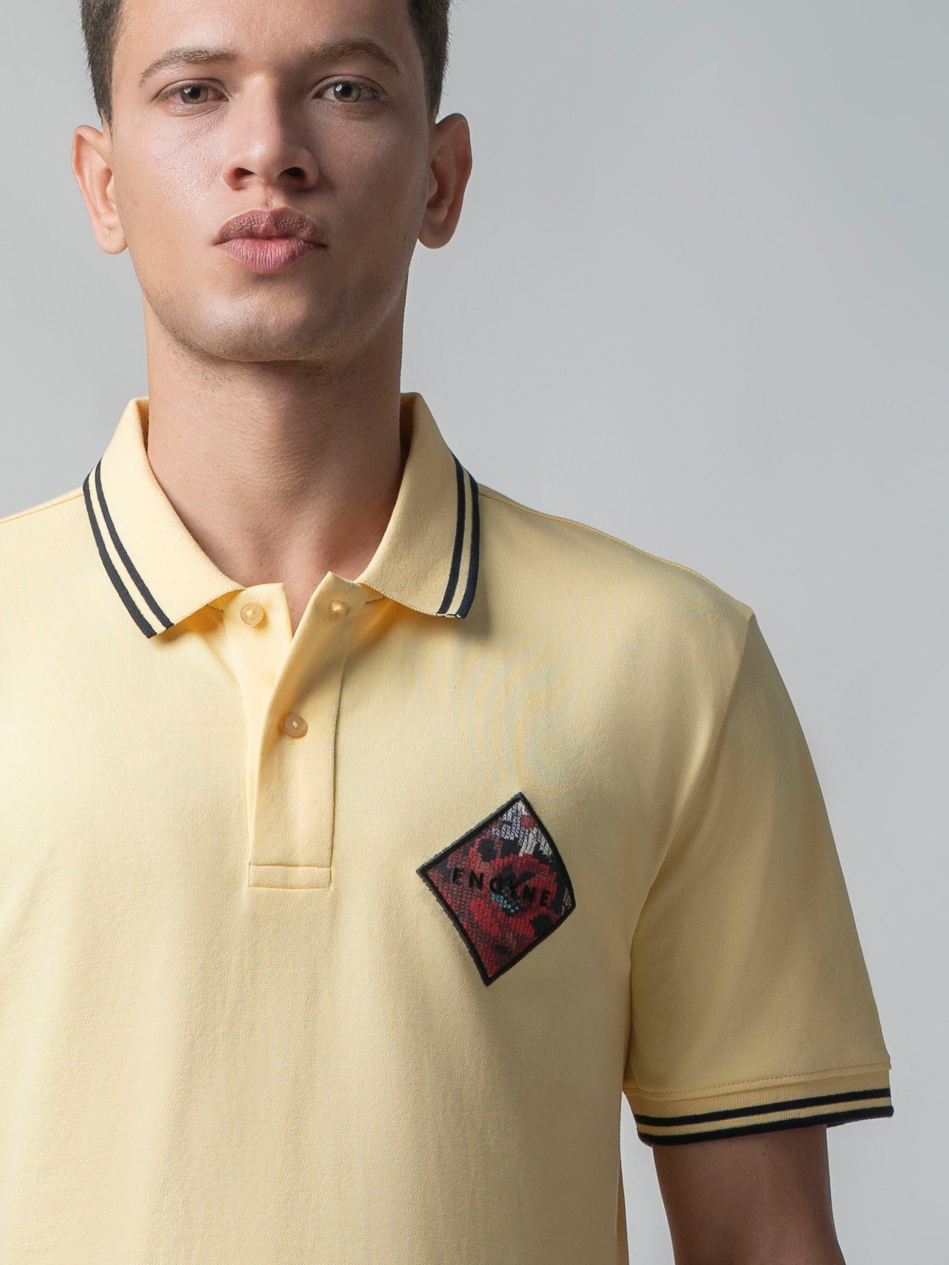 Supima Cotton with Badge Light Yellow Polo Shirt for Men 