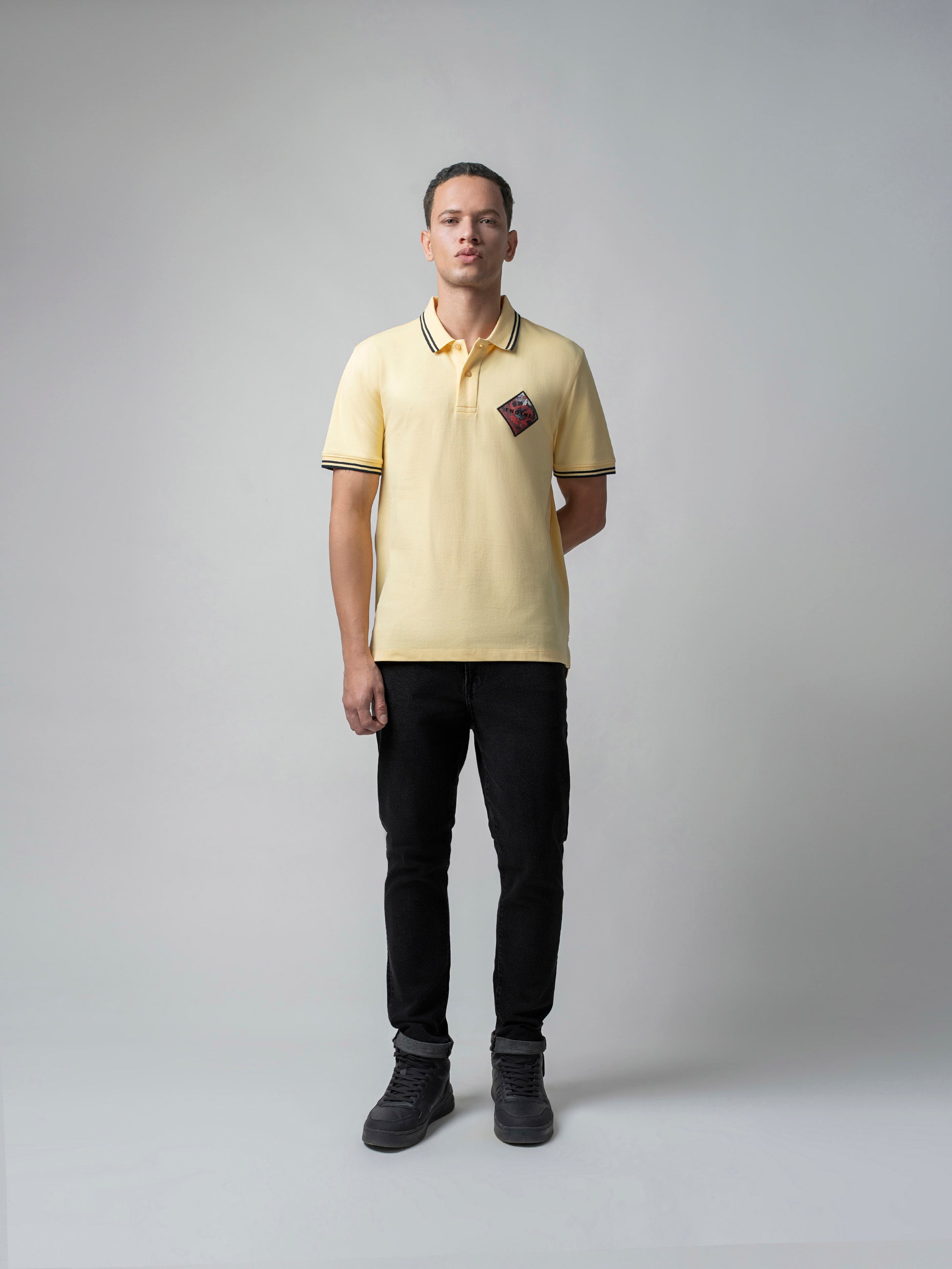 Supima Cotton with Badge Light Yellow Polo Shirt for Men 