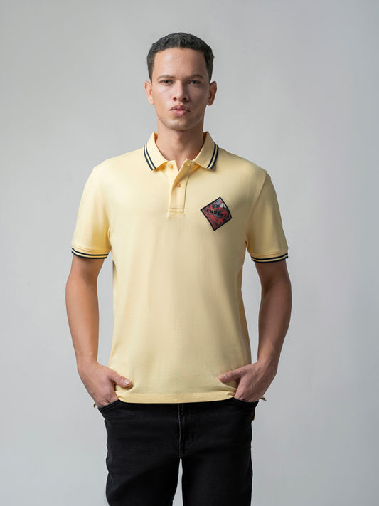 Supima Cotton with Badge Light Yellow Polo Shirt for Men 