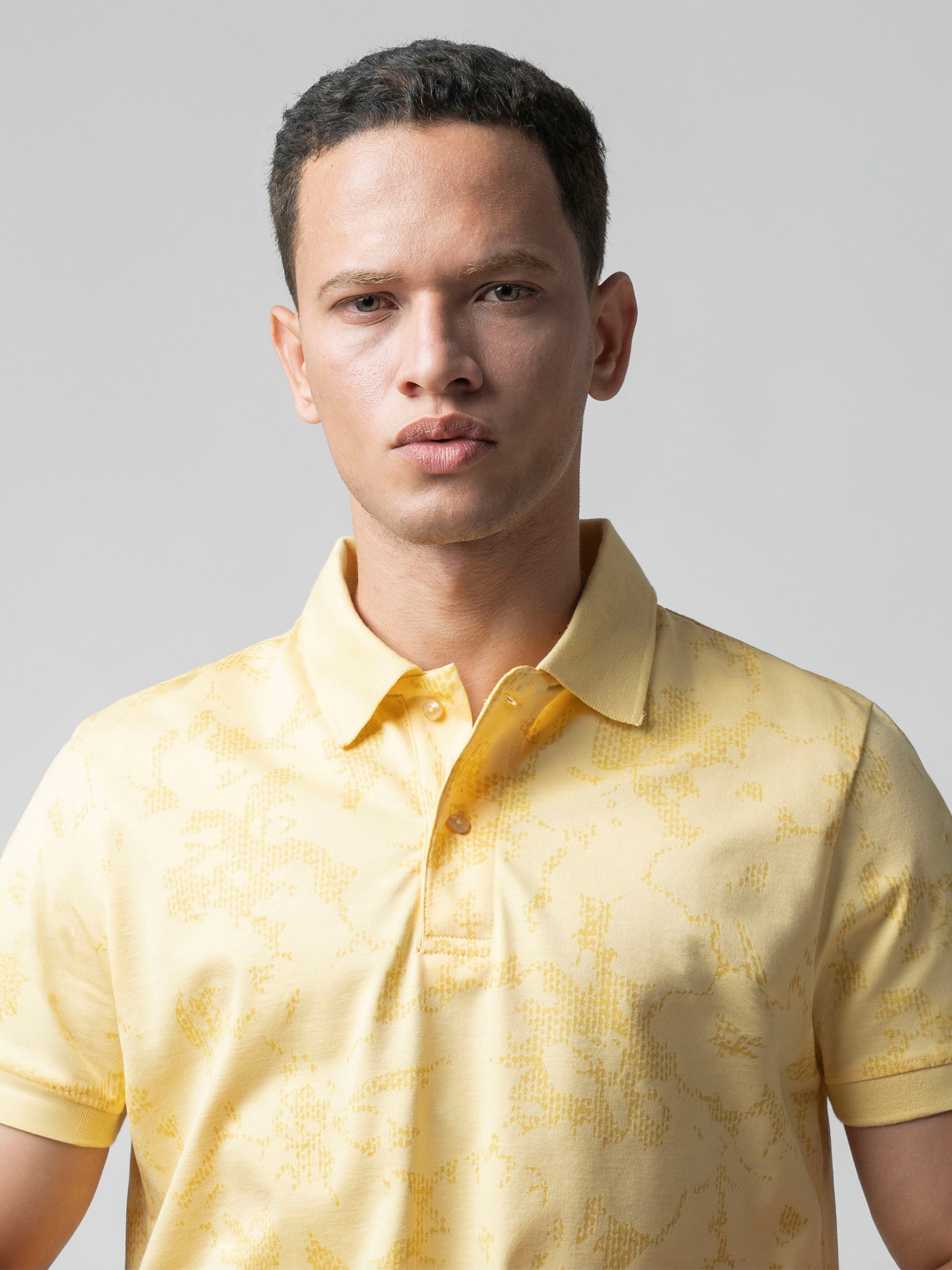 Supima Cotton Jersey All-Over Print Yellow Polo for Men