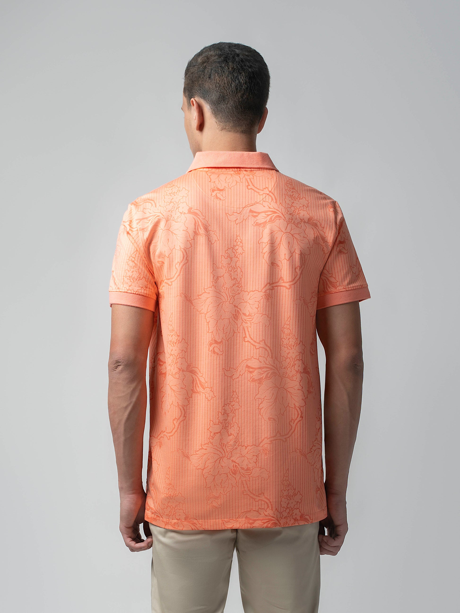 Supima Cotton All-Over Print & Slim Collar Orange Polo for Men