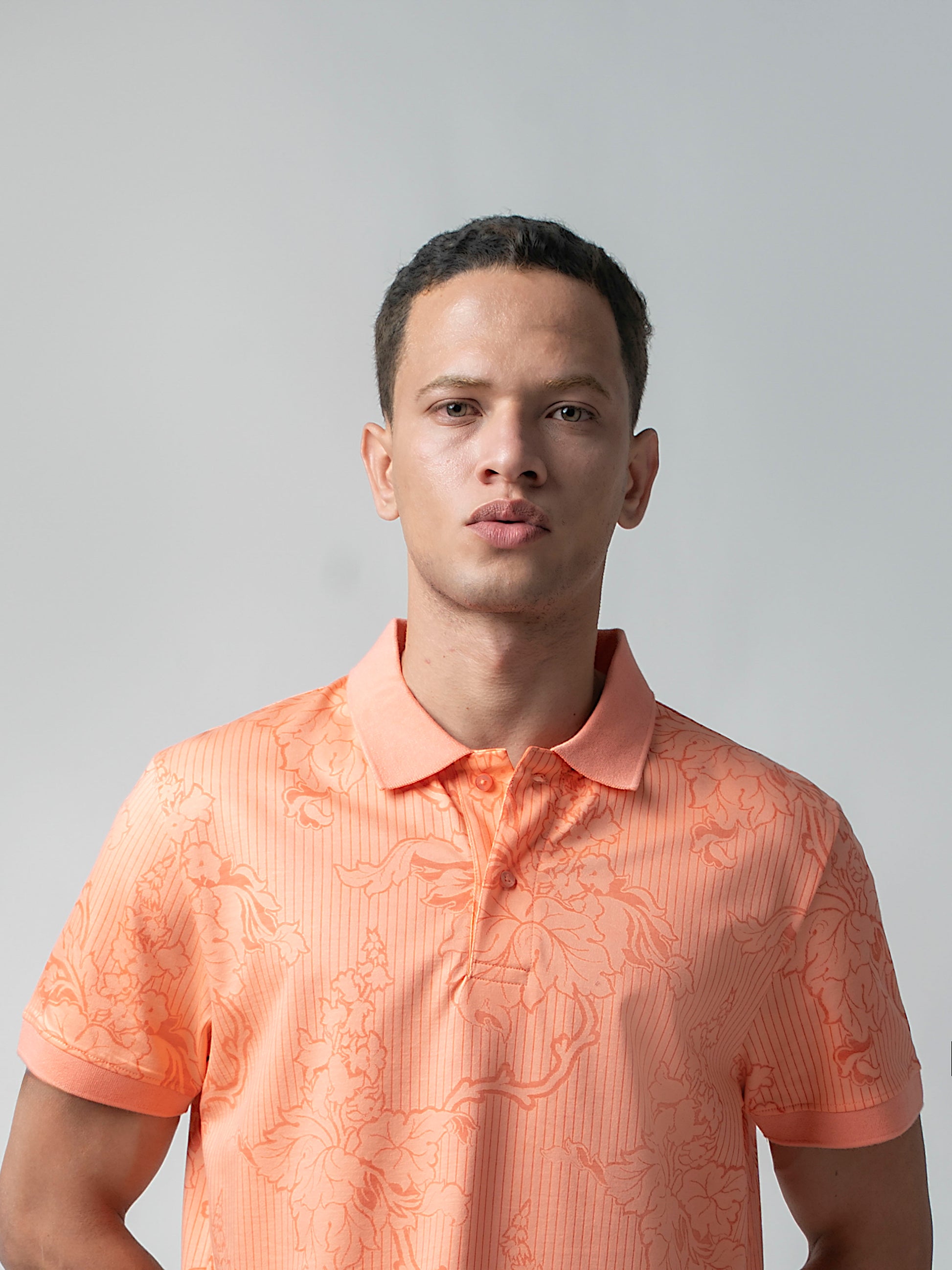 Supima Cotton All-Over Print & Slim Collar Orange Polo for Men