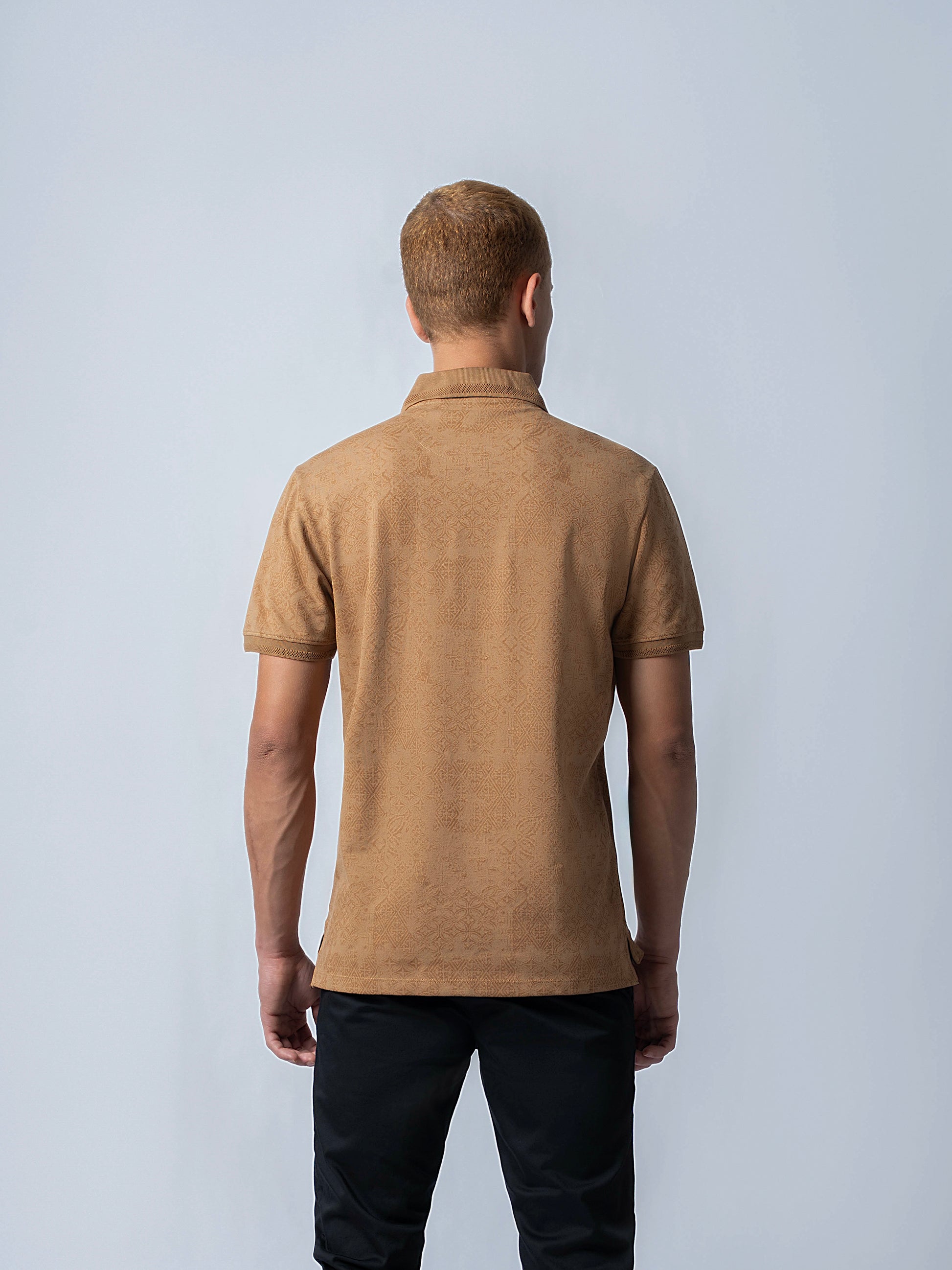 Supima Cotton Print and Honeycomb Textured Khaki Polo for Men