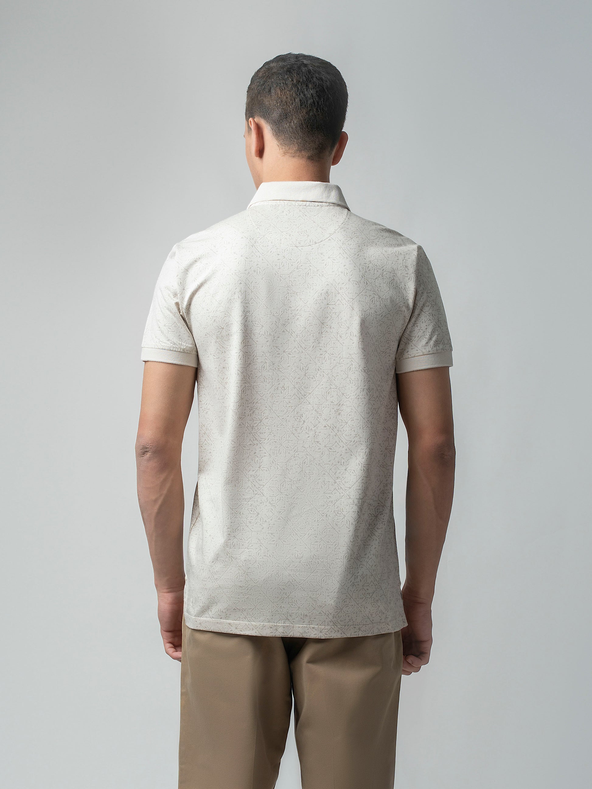 Supima Cotton Print and Slim DTM Collar Beige Polo for Men