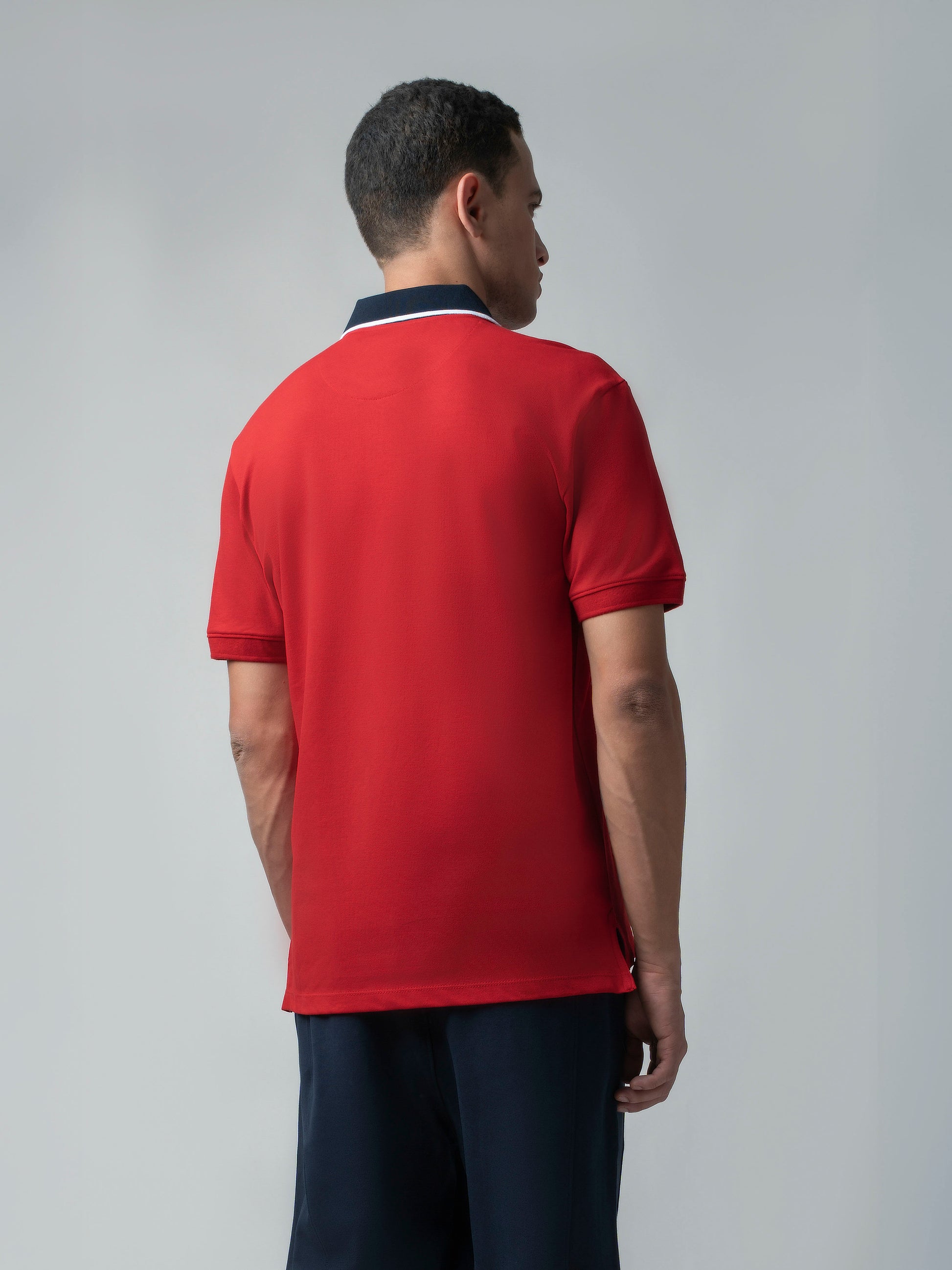 Rougen Cotton Flat Knit Placket and Tipped Collar Red Polo for Men