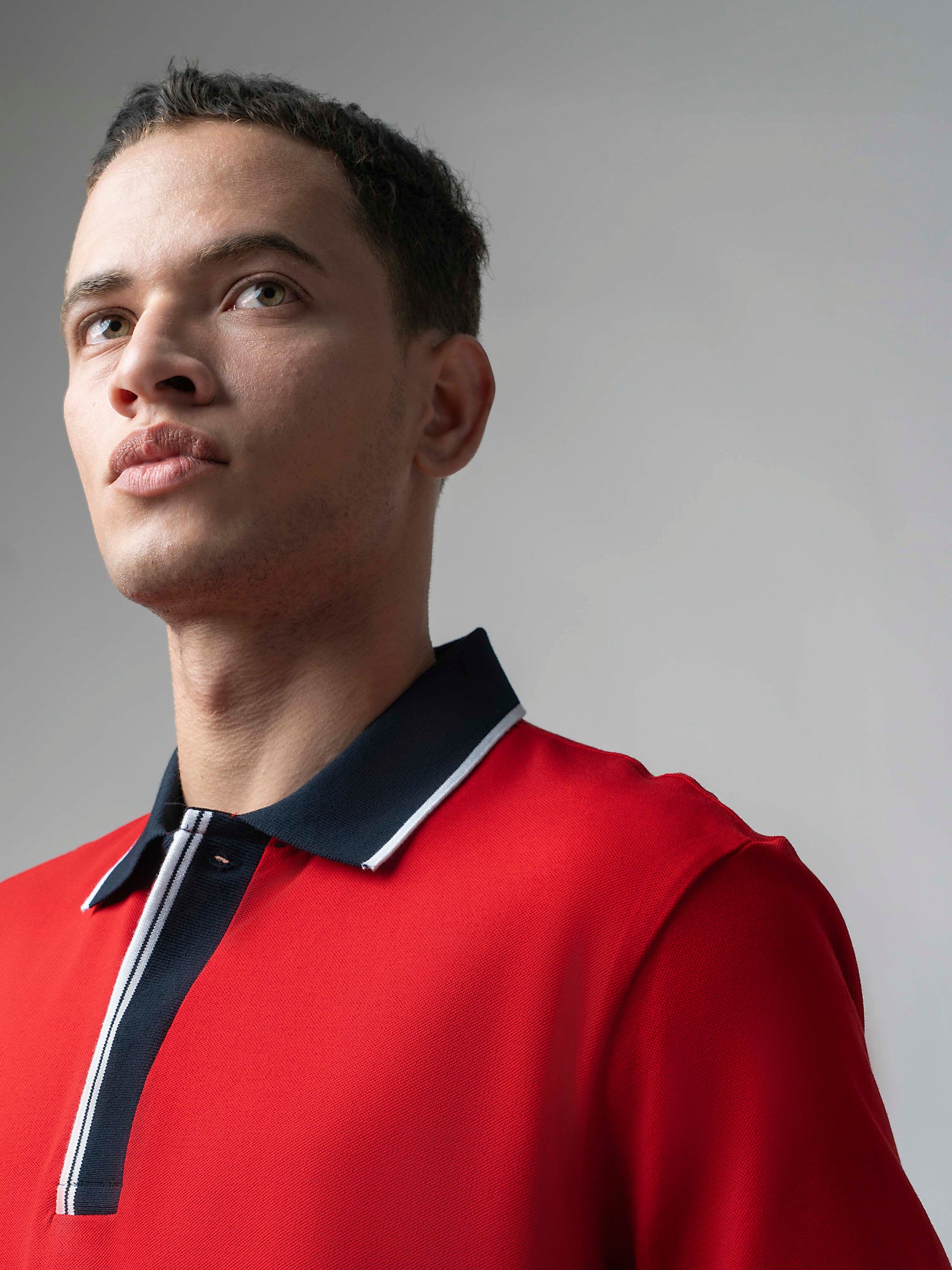 Rougen Cotton Flat Knit Placket and Tipped Collar Red Polo for Men