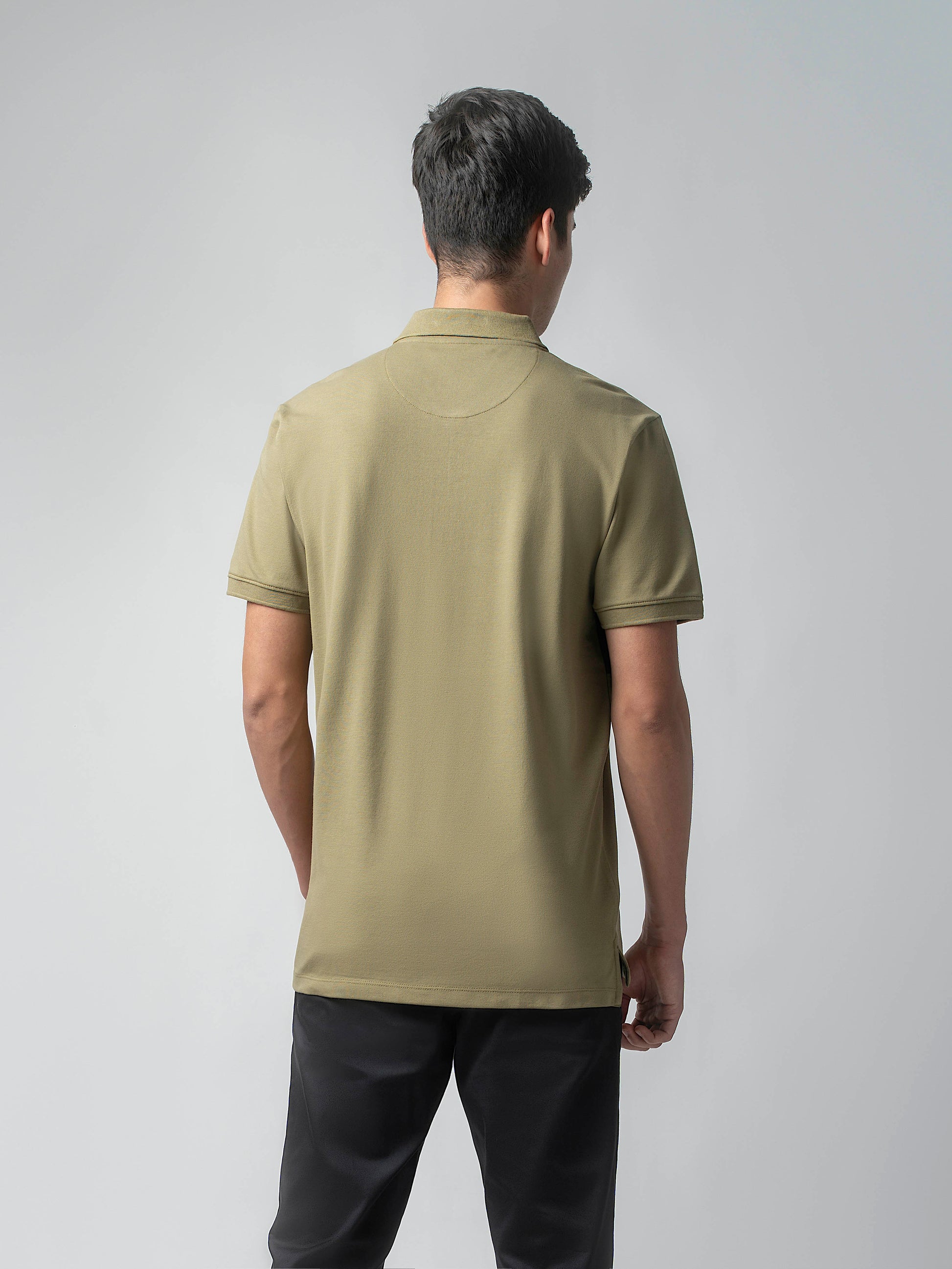 Supima Cotton Panels, Embroidery & Piping Light Olive Polo for Men
