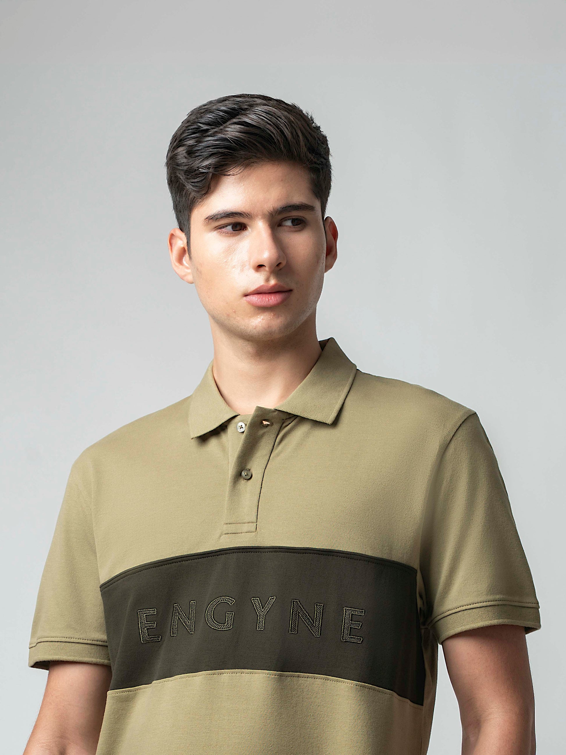 Supima Cotton Panels, Embroidery & Piping Light Olive Polo for Men
