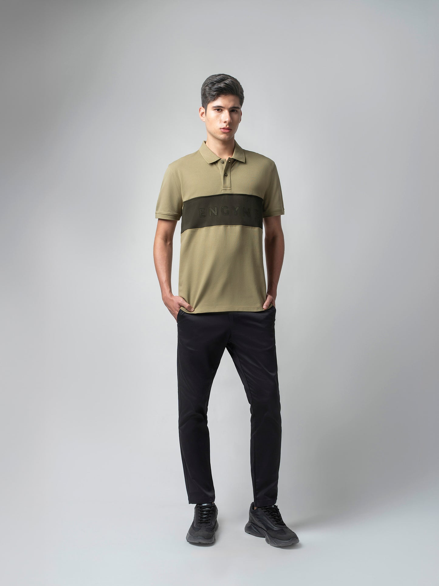 Supima Cotton Panels, Embroidery & Piping Light Olive Polo for Men