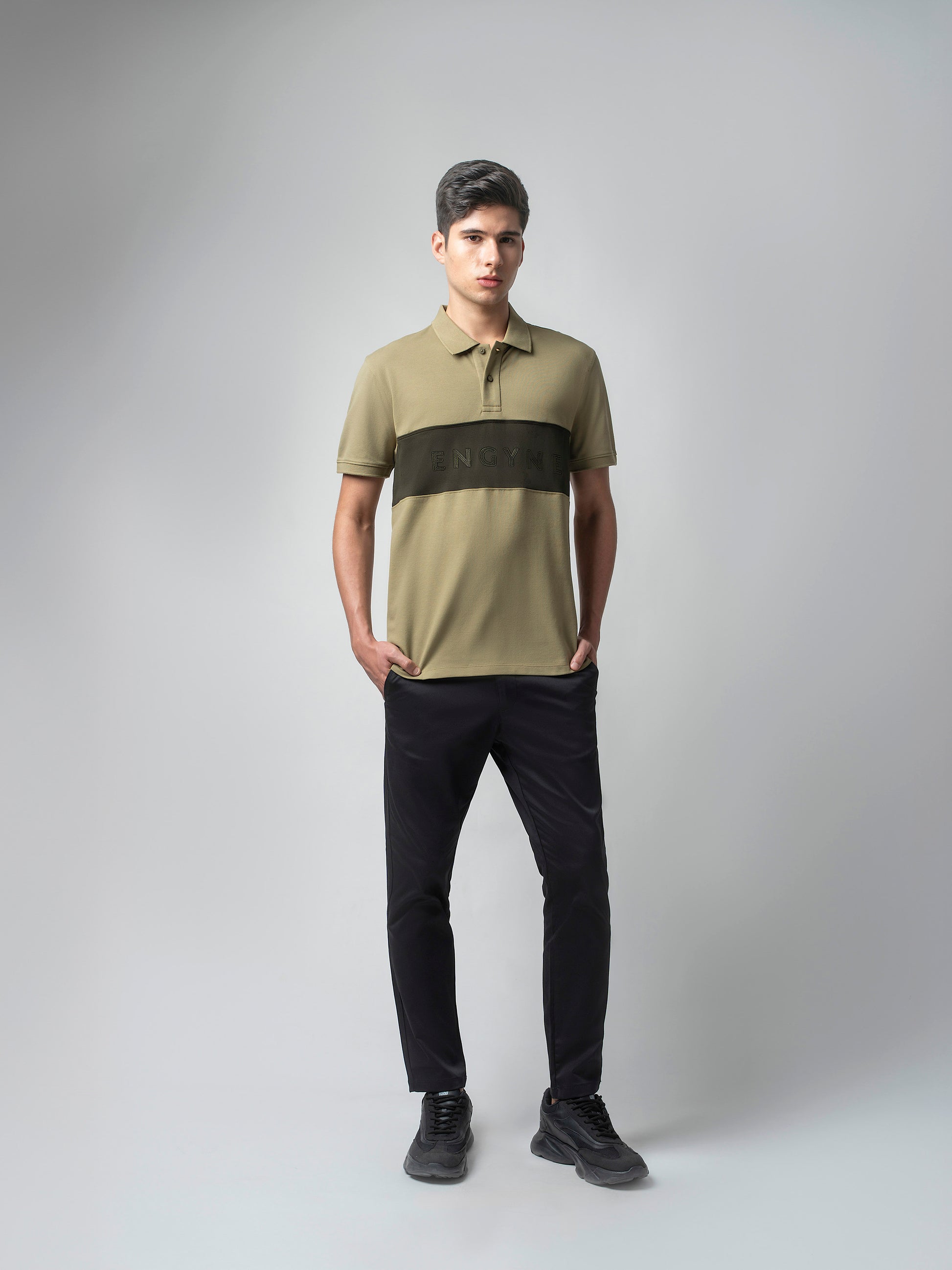Supima Cotton Panels, Embroidery & Piping Light Olive Polo for Men