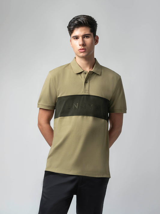 Supima Cotton Panels, Embroidery & Piping Light Olive Polo for Men